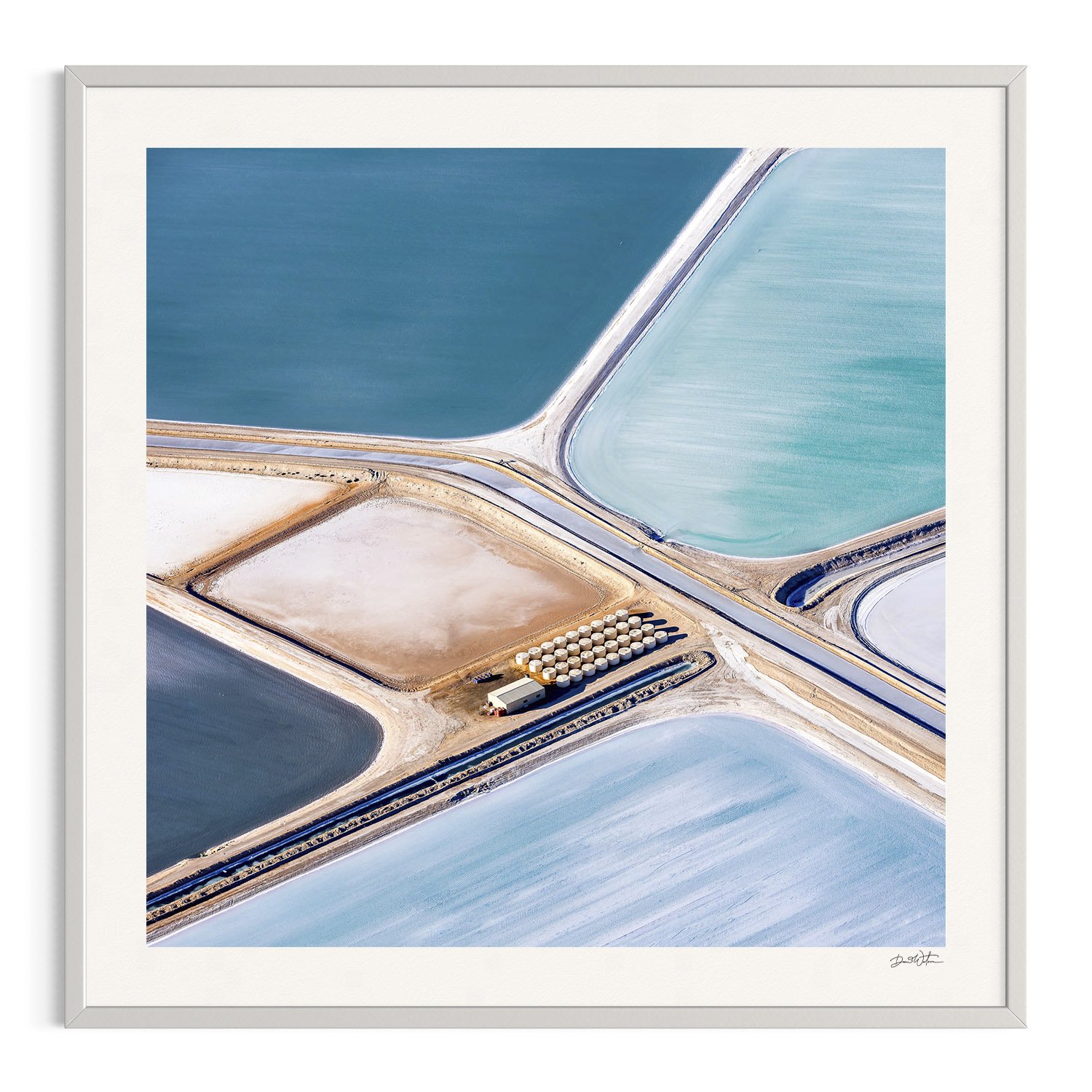 Aerial abstract of Useless Loop salt ponds in Shark Bay in white frame