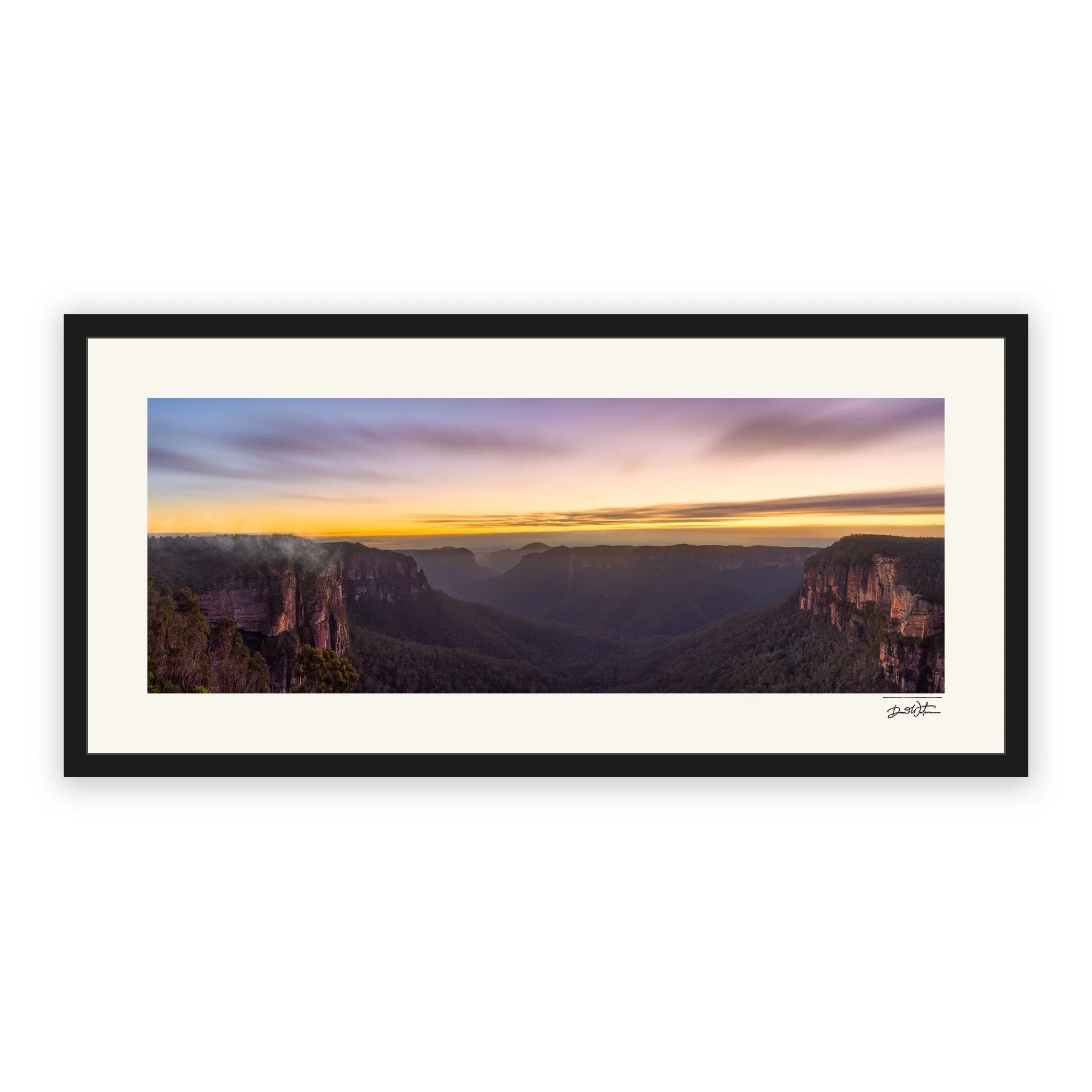 Govetts Leap, Blue Mountains – limited edition fine art photographic print by Dani Watson in a black frame