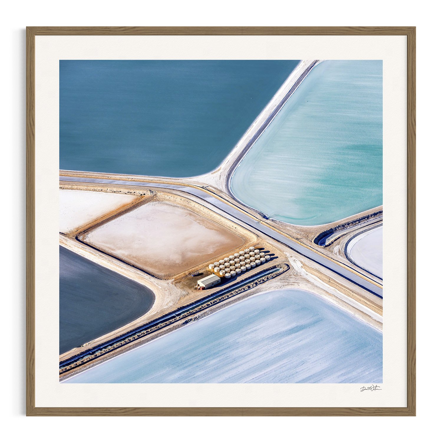 Aerial abstract of Useless Loop salt ponds in Shark Bay in oak frame