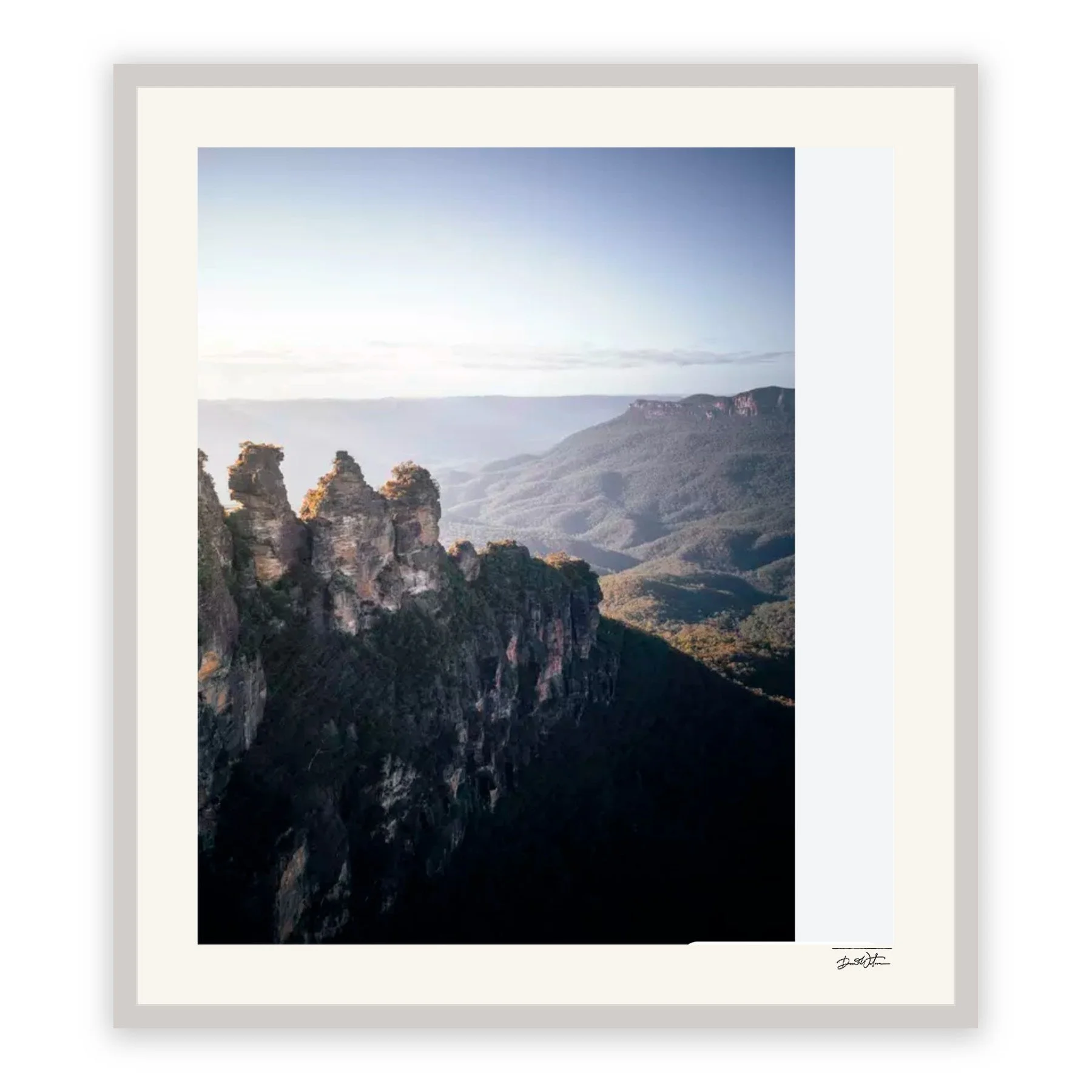 The Three Sisters, Blue Mountains – limited edition fine art photographic print by Dani Watson in a white frame