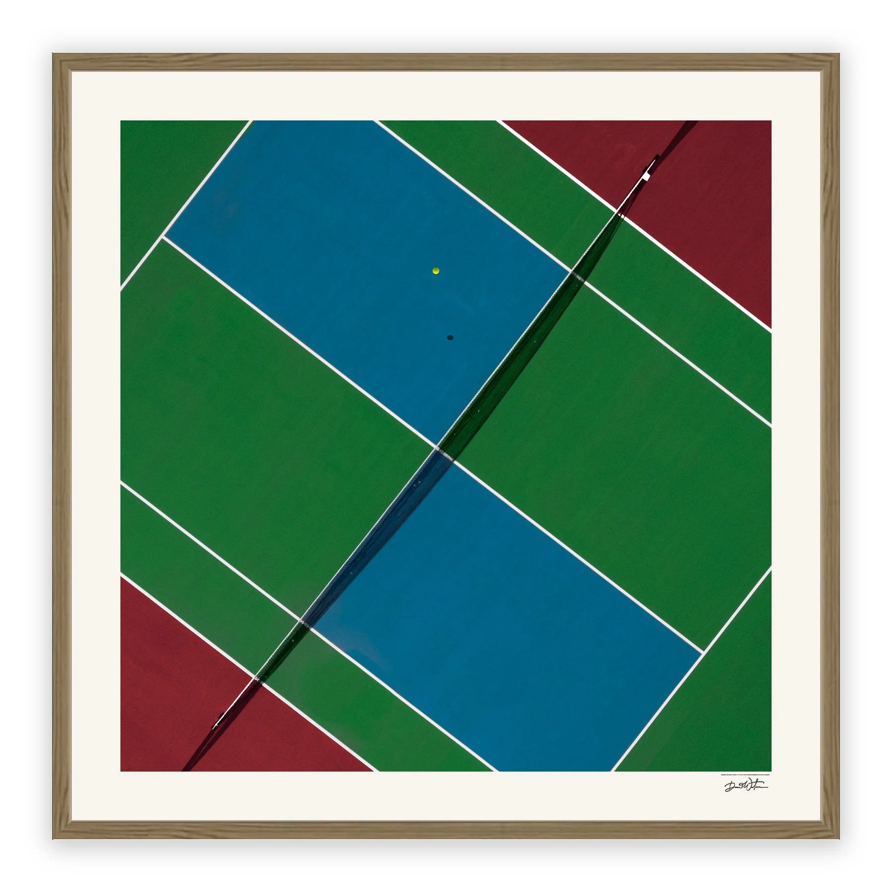 All Court Up - Tennis #2 – limited edition fine art photographic print by Dani Watson in a raw oak frame