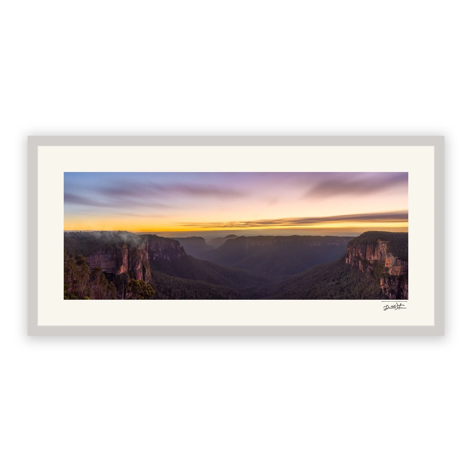 Govetts Leap, Blue Mountains – limited edition fine art photographic print by Dani Watson in a white frame
