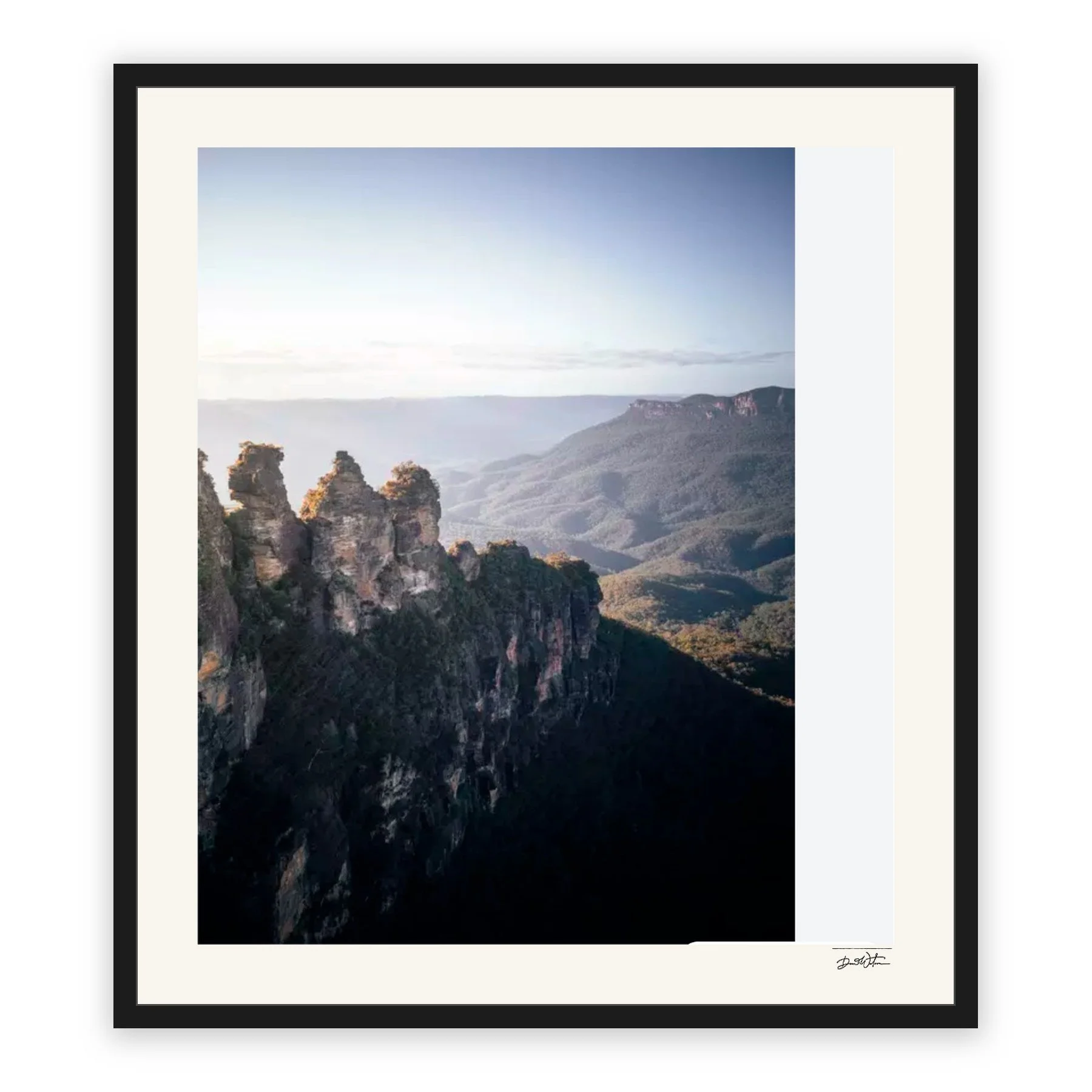 The Three Sisters, Blue Mountains – limited edition fine art photographic print by Dani Watson in a black frame