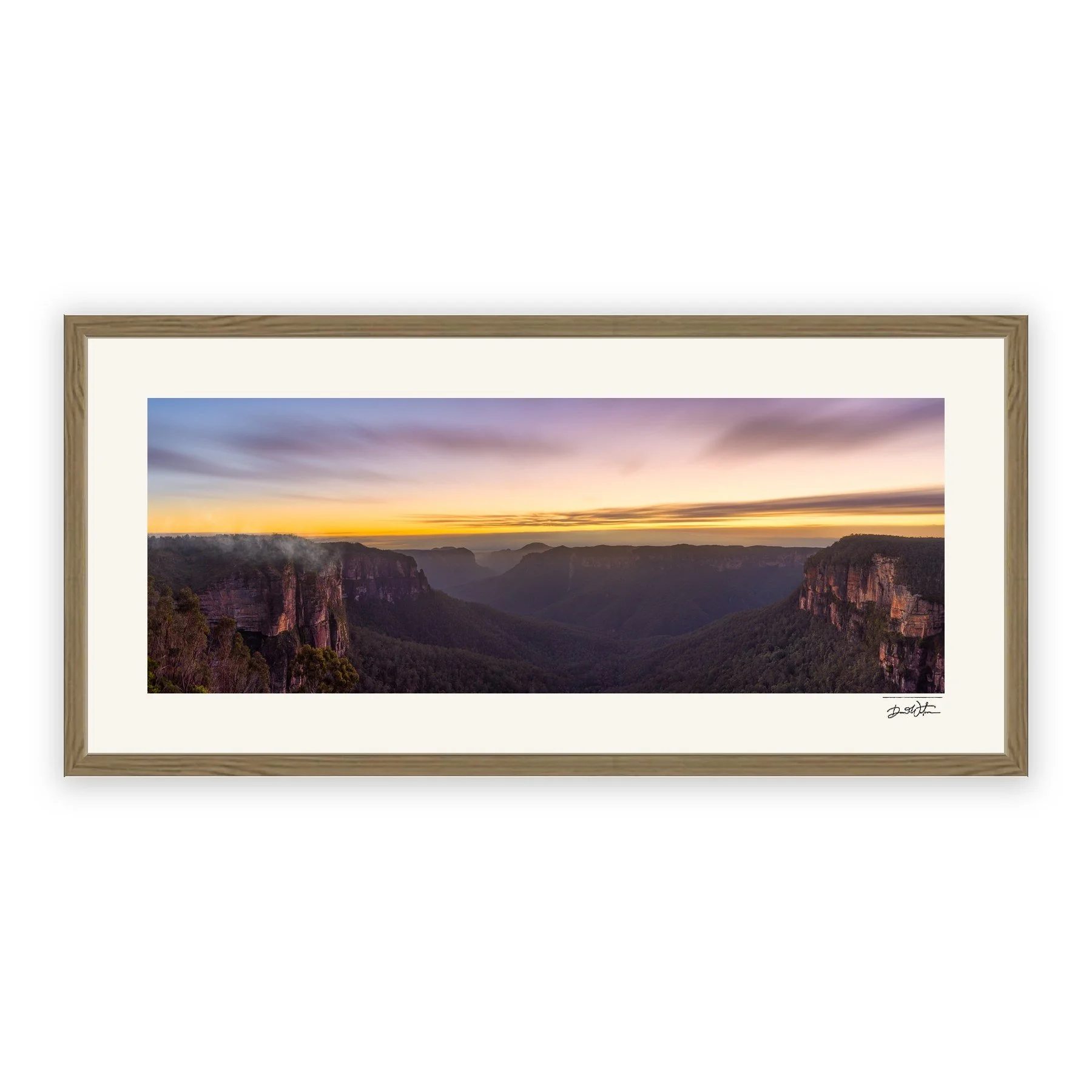 Govetts Leap, Blue Mountains – limited edition fine art photographic print by Dani Watson in a raw oak frame
