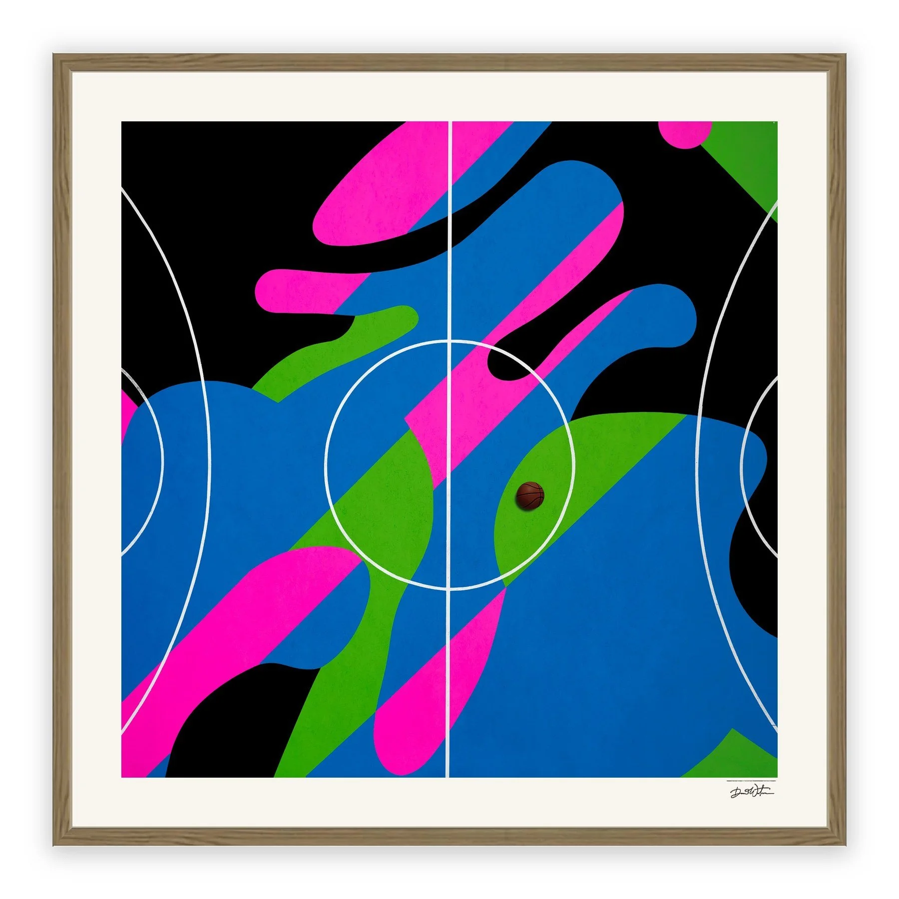 All Court Up - Basketball #2 – limited edition fine art photographic print by Dani Watson in a raw oak frame