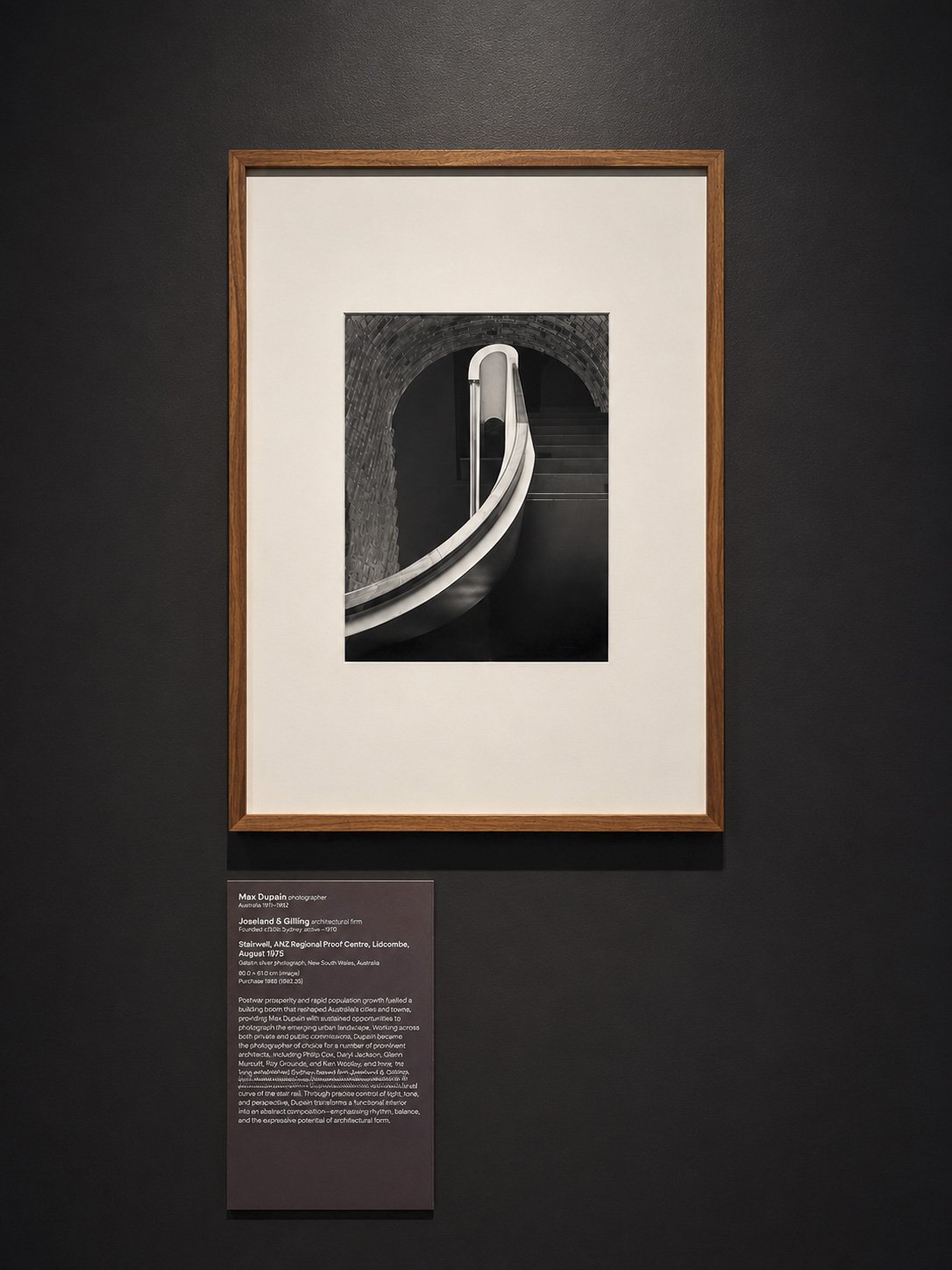 Black-and-white photography display in the Max Dupain section at Bayside Gallery