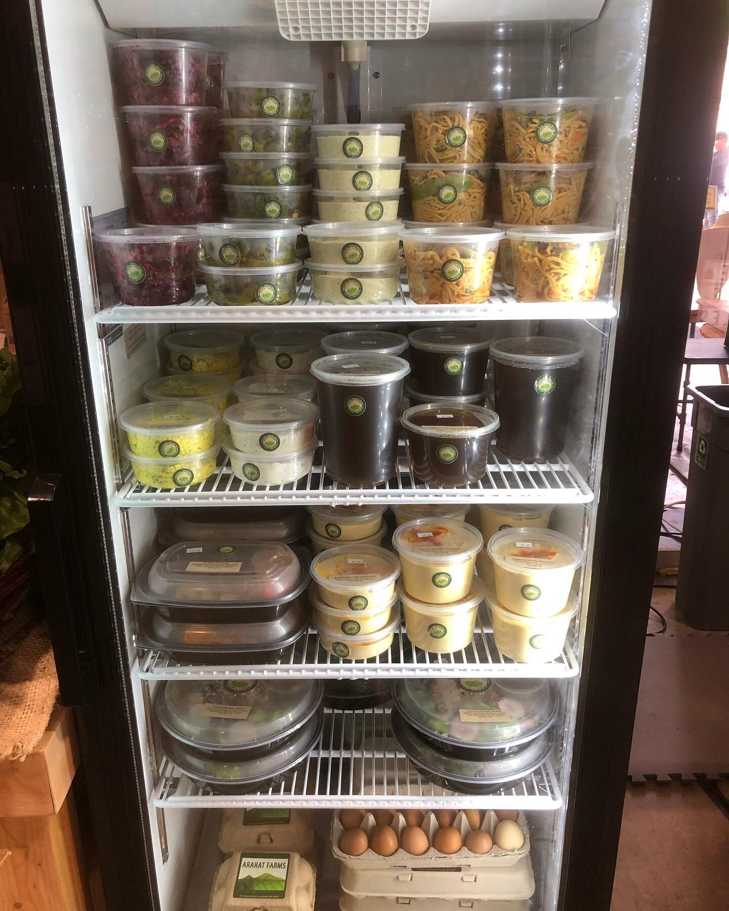 Our fridge stocked up with an array of delicious creations sourced from our farm ready to serve hungry customers at @unitedfarmersmarketofmaine every Saturday!