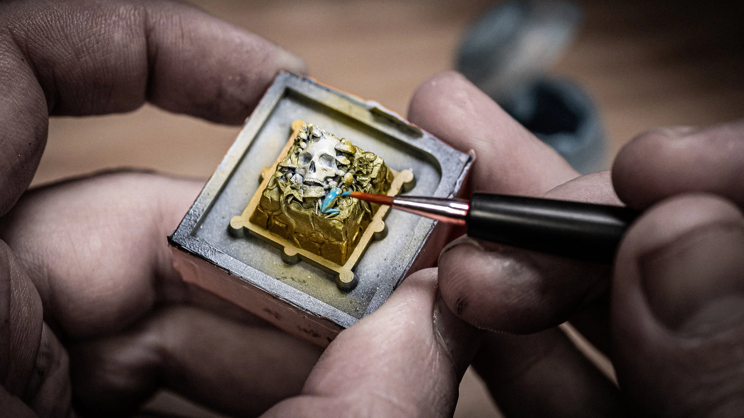 Painting the Nightshade Glade keycap by hand in the NZ Caps studio