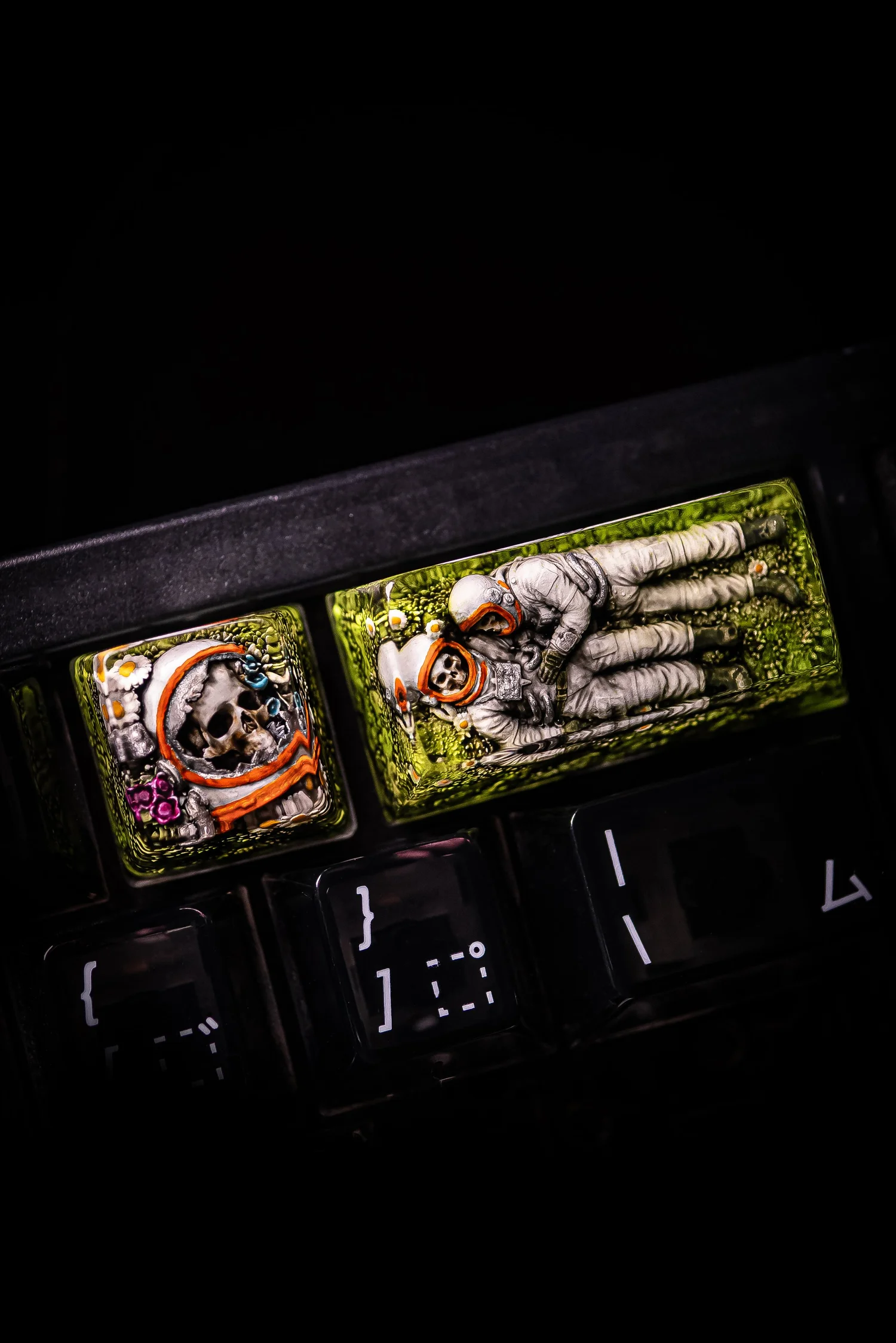 Terror Firma keycaps on a keyboard