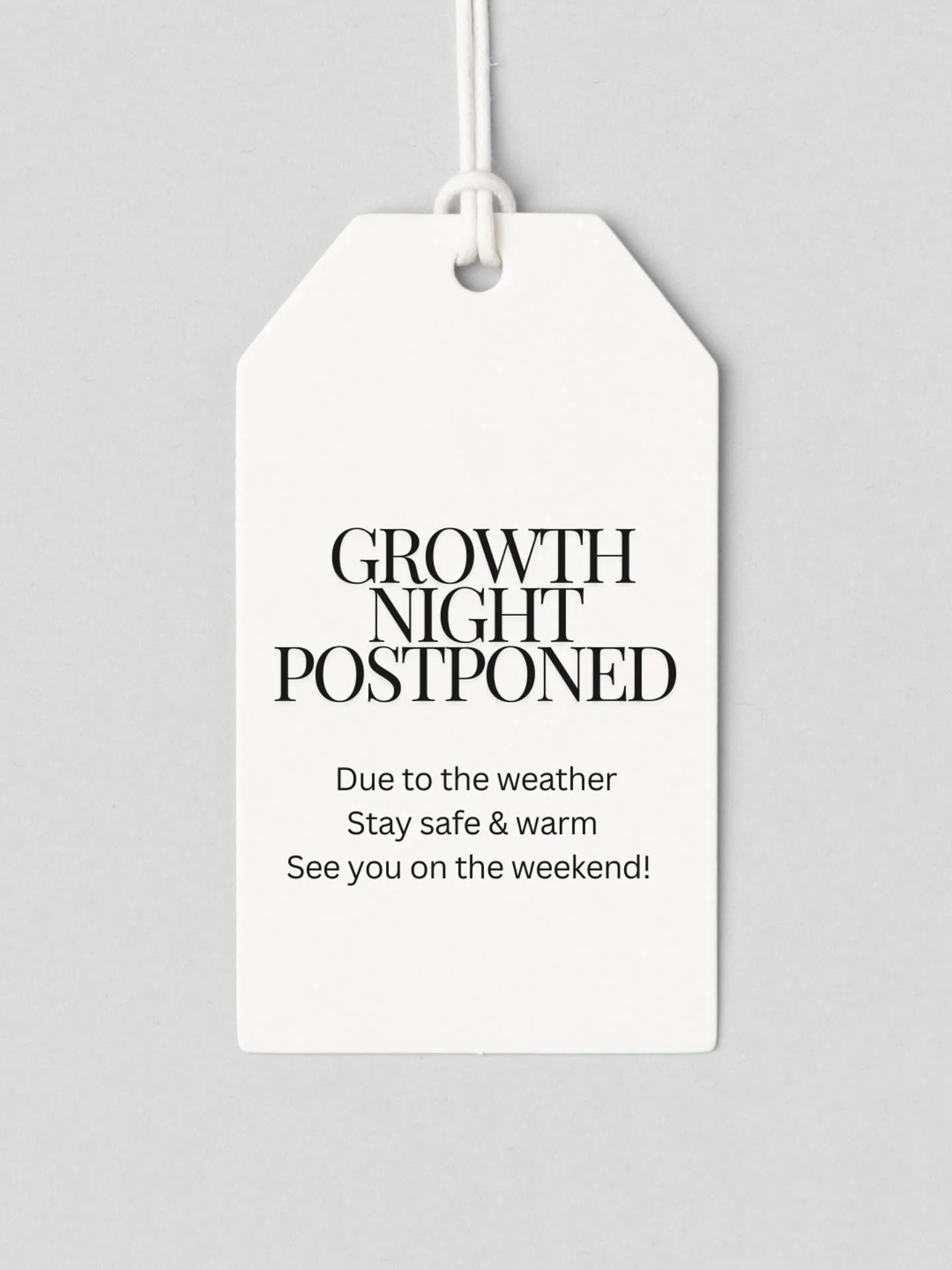 GROWTH NIGHT POSTPONED
Due to the weather!!!
Stay safe & warm. See you on the weekend π