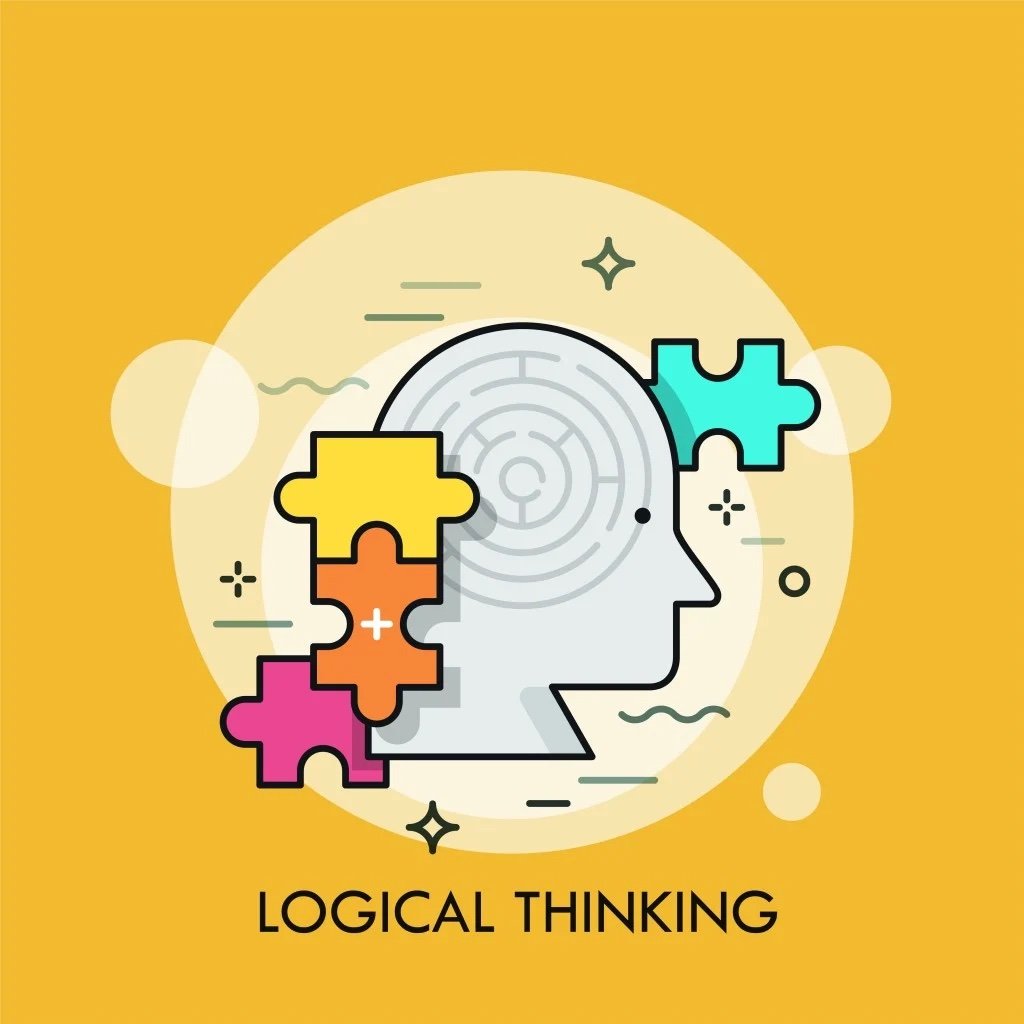 Line drawing of a human head showing the brain engaging in assembling the pieces of a jigsaw puzzle.