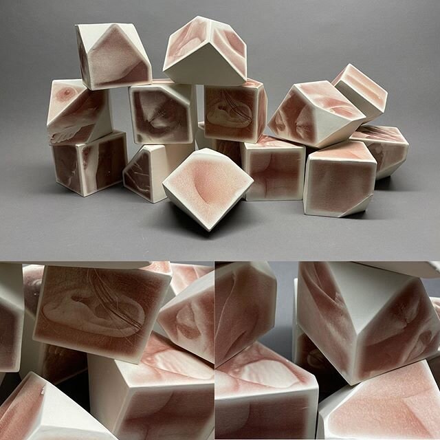 Day 7: Boxed-in. 13 &ldquo;cubes&rdquo; 11cm x 11cm x 11cm. Slipcase porcelain, iron oxide decals. Self portait. Aftermath of invisible disability. Part of @gladstonehotel #cutmr2020. #ceramicsculptures #porcelain #invisibledisease