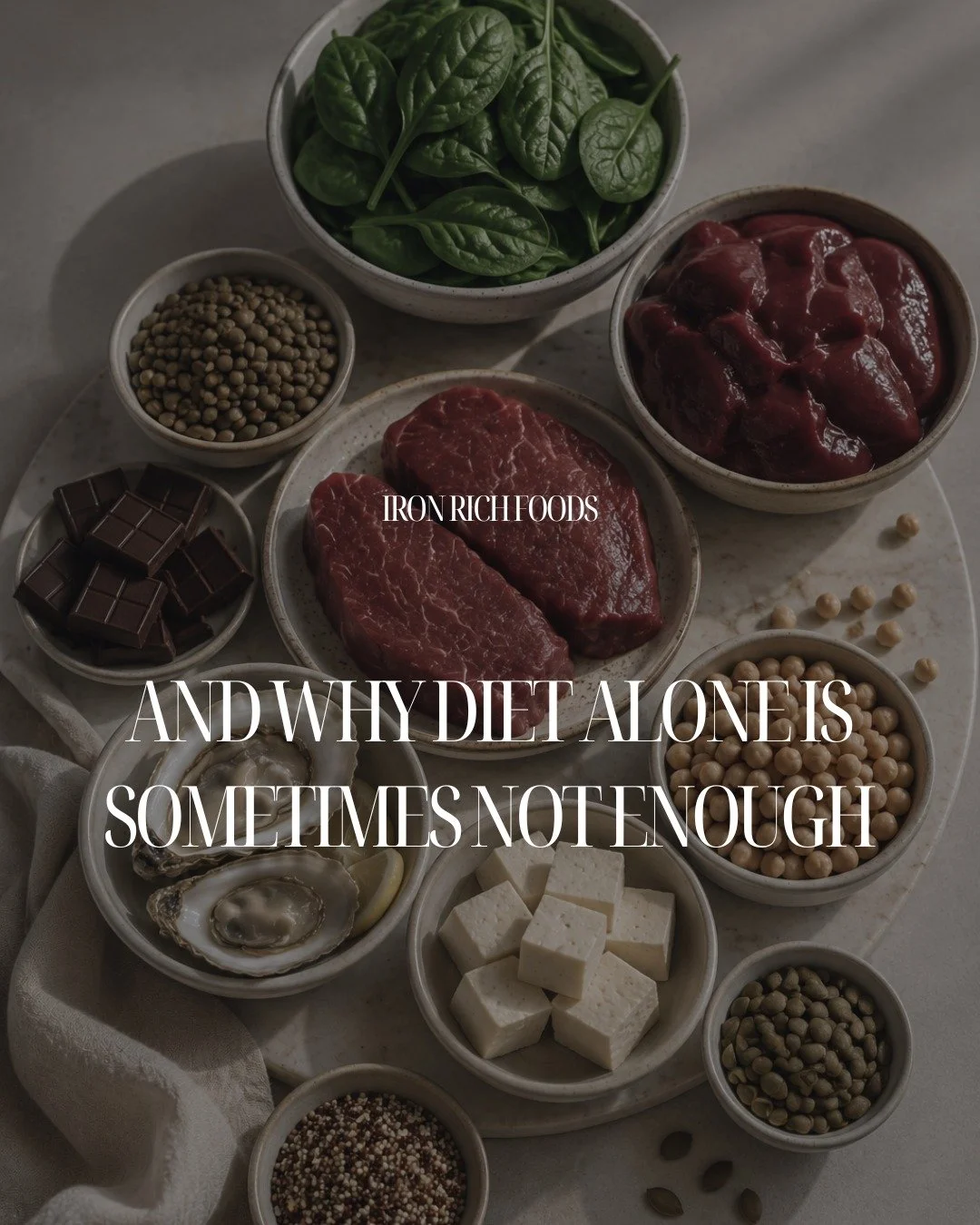 Iron rich foods and why diet alone is sometimes not enough.
ㅤ
From a dietary perspective, iron comes in two forms. Haem iron, which is found in red meat, poultry and fish, is more readily absorbed by the body. Non-haem iron, found in plant-based sour