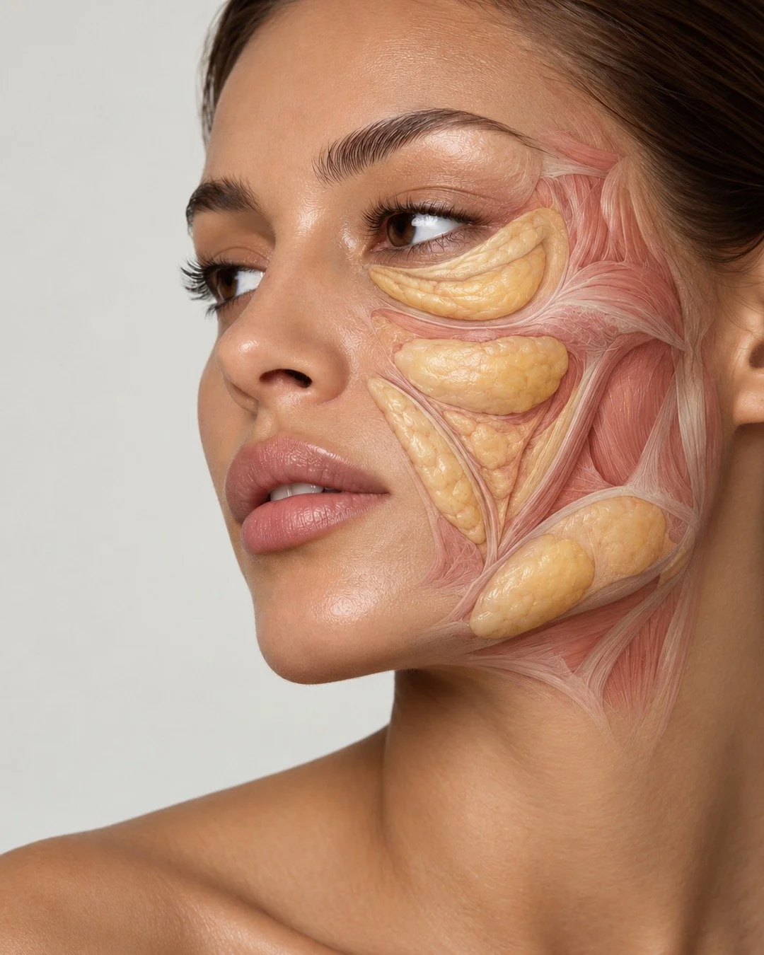 The face is not a single continuous surface. Beneath the skin sits a complex arrangement of individual fat compartments, each with their own distinct boundaries, blood supply and behaviour over time.
ㅤ
These fat pads are responsible for much of the t