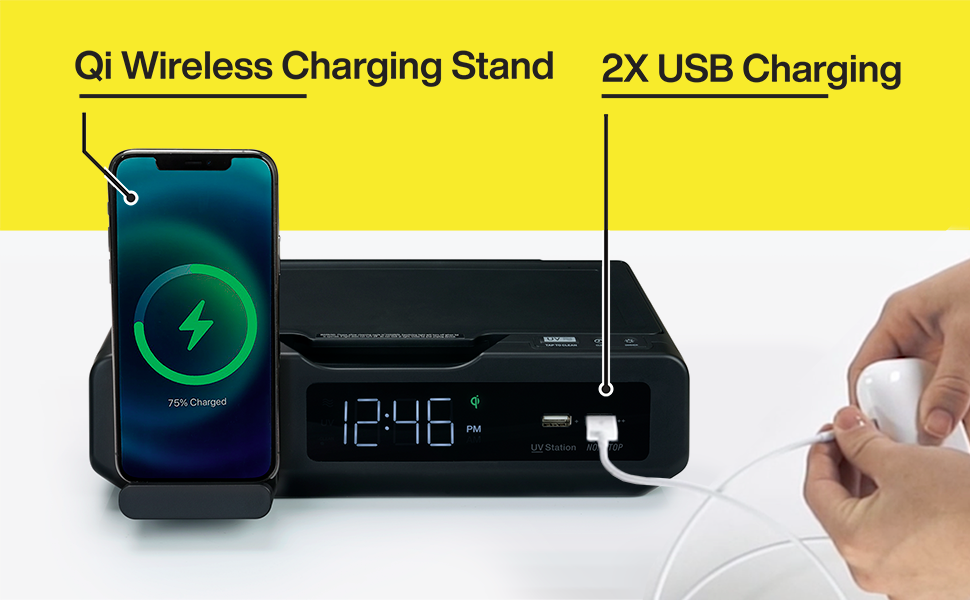 Masks 15W Max Fast Wireless Charging for Cell Phone GRUV UV Phone Cleaner Box Keys Makeup Tools Purse Black Portable Box to Clean Smart Watches Earbuds 