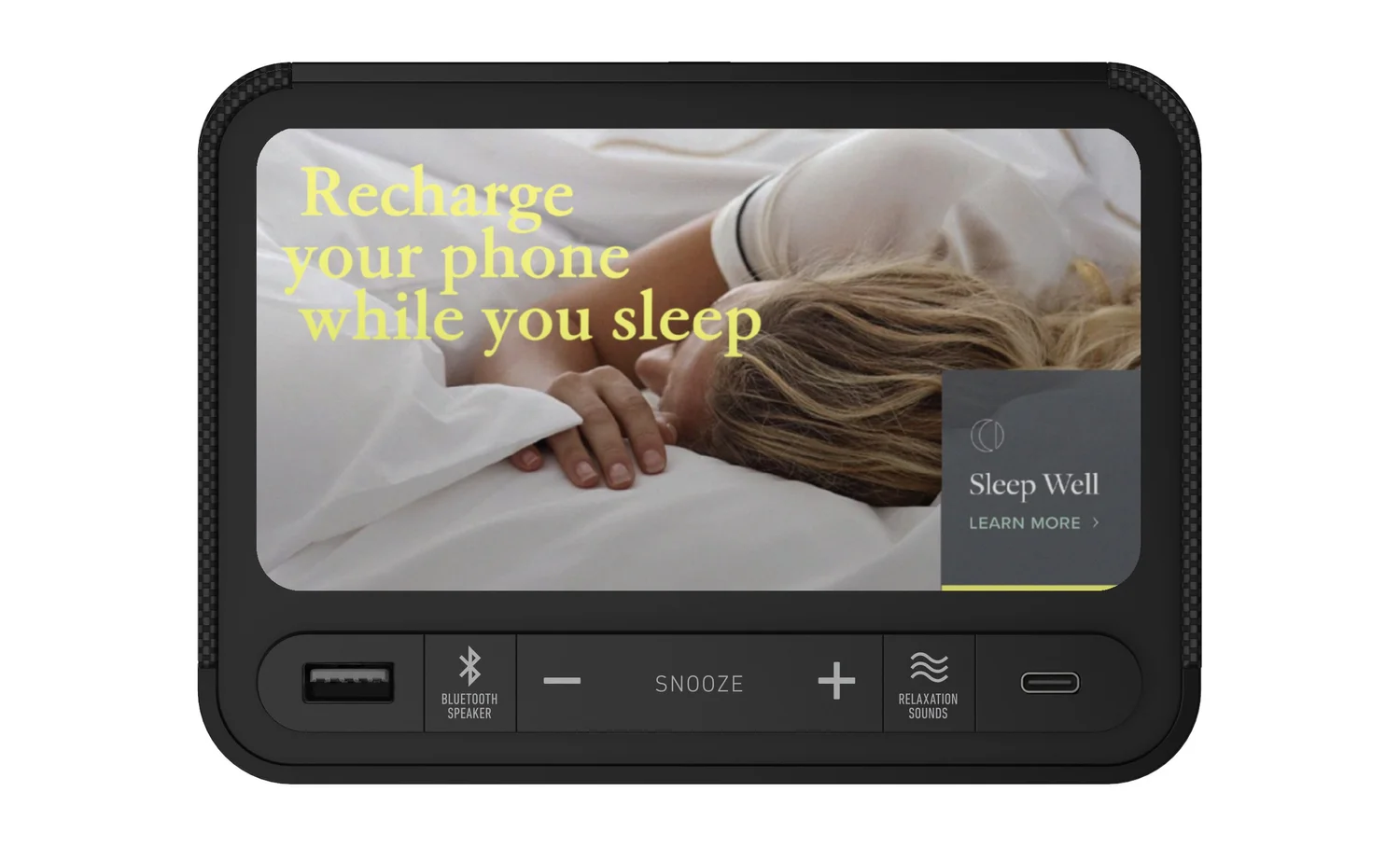 Modern Hotel Alarm Clock with 2x USB (Now with USBC) Qi Wireless