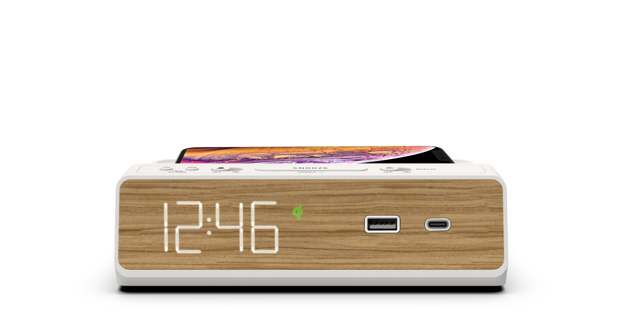 Modern Hotel Alarm Clock with Dual USB Outlets and Qi Wireless Charging ...