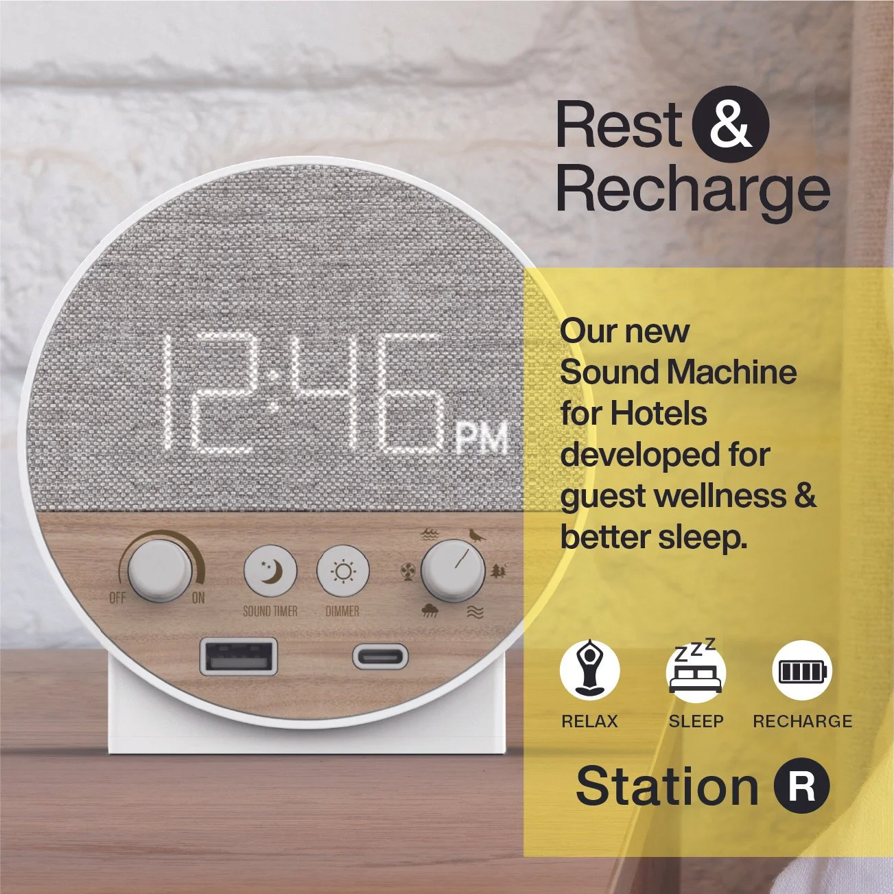 Sound machine for hotels developed for guest wellness and better sleep