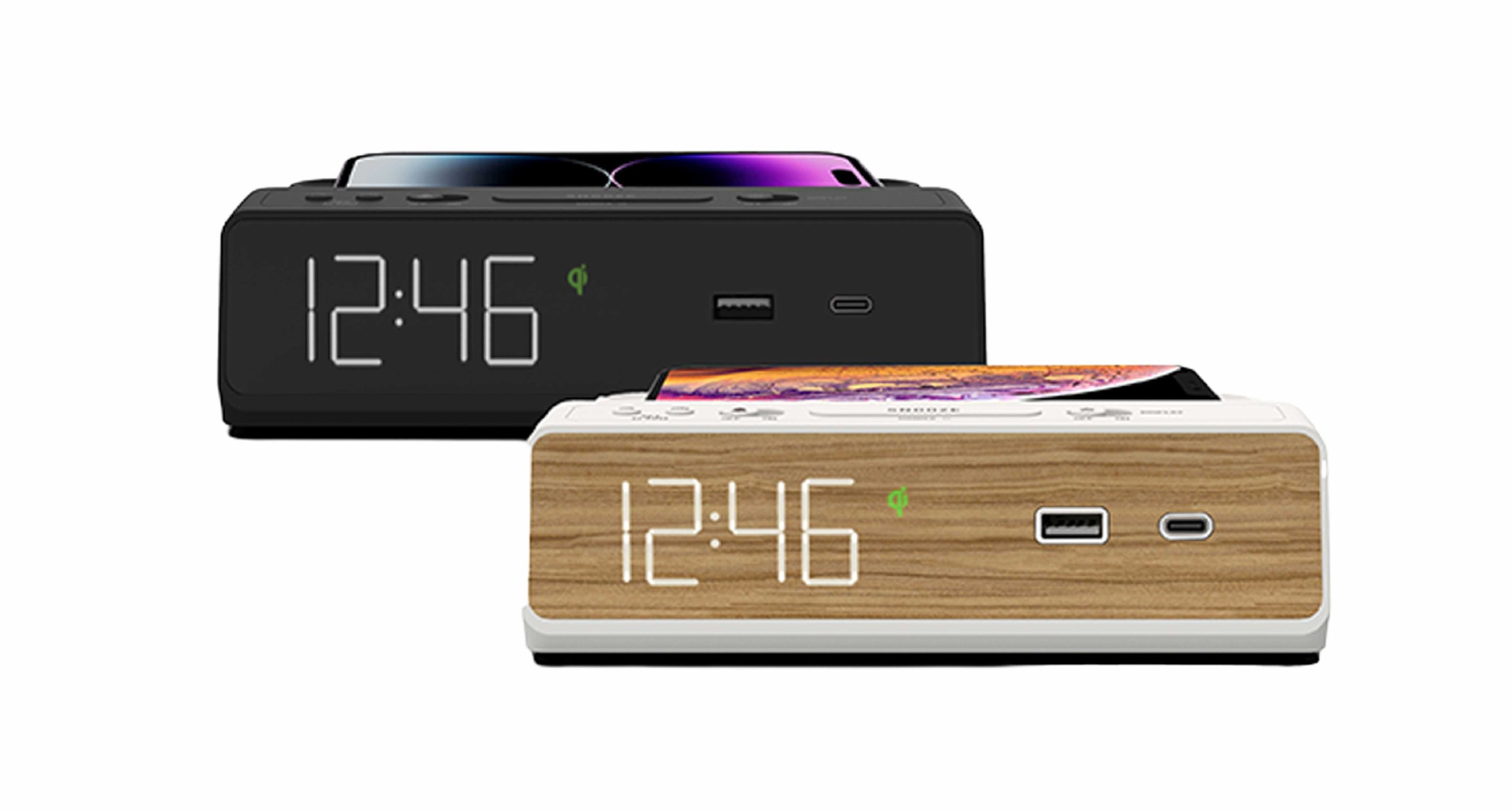 Nonstop hotel charging clock with USB-C and wireless charging