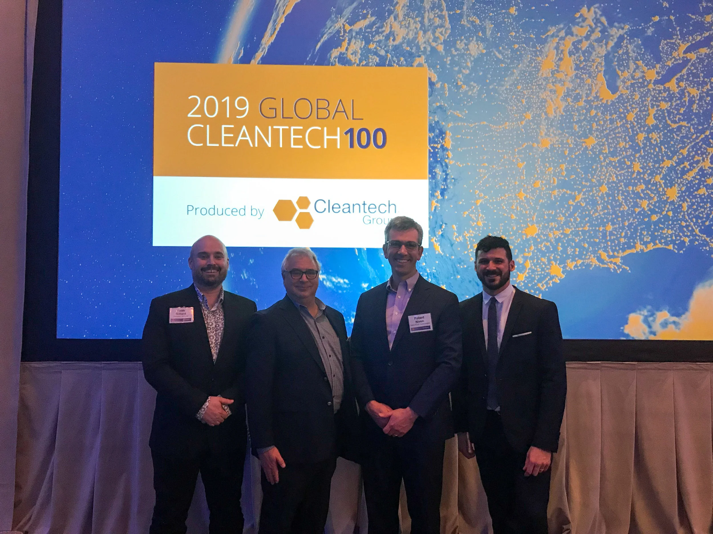 Keith Gillard (Pangea Ventures), Tony Van Brommel (BDC Capital's ICE Fund), Robert Niven (CarbonCure's CEO and Founder) and Pascal-Hugo Plourde (Sustainable Development Technology Canada) at the 17th annual Cleantech Forum in San Francisco.