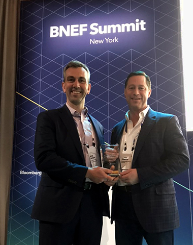 Rob Niven with CarbonCure Board of Directors member Chris Poirier of Breakthrough Energy Ventures at the BNEF Summit in NYC.