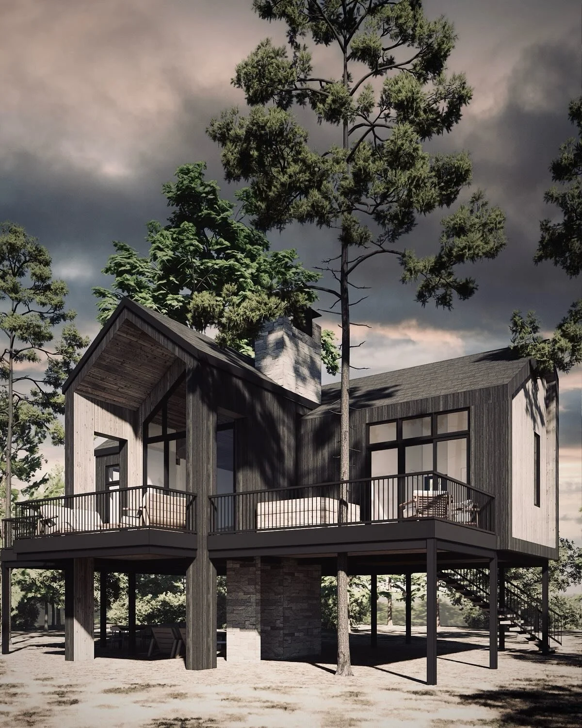The altHAUS - This secluded nightly-rental cabin redefines elevated living by literally lifting it above the ground. Poised on stilts, it reveals new opportunities, such as versatile land placement, shaded outdoor spaces, and a deep bond with nature.