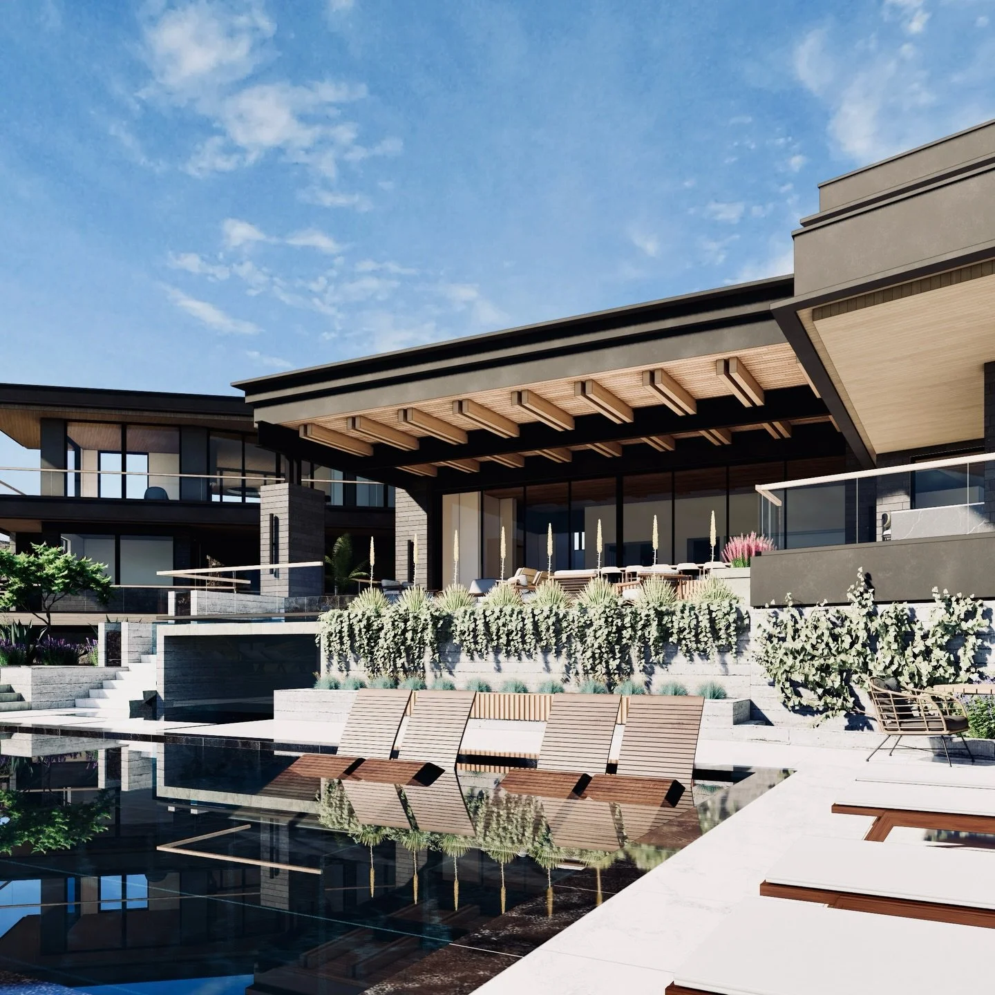 Set against the striking volcanic terrain of Utah&rsquo;s Black Desert golf resort, this modern sanctuary steps gracefully down the hillside in a series of bold horizontal planes. Deep overhangs, glass walls, and lush desert planting shape a retreat 