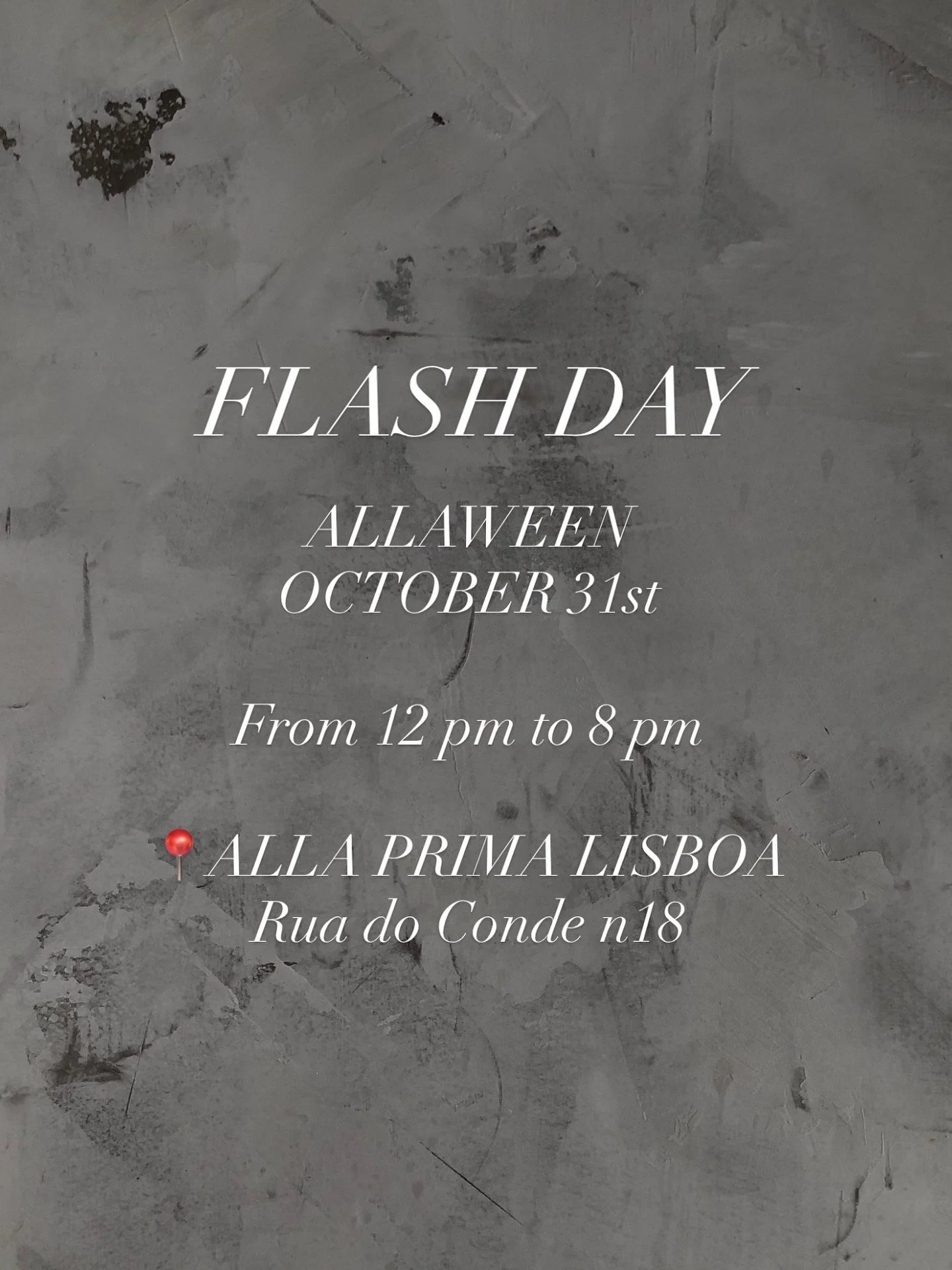 ALLAWEEN FLASHDAY

12-8 PM &bull; Tomorrow &bull; ALLA PRIMA

#lissabontattoo #tattoolissabon #portugaltattoo #allaprimalisboa