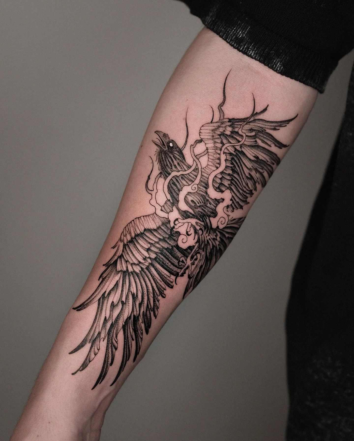 As you know, I&rsquo;ve been drawing a lot lately and sharing some of my recent experiments here.
One of my (awesome) clients reached out saying he liked what I&rsquo;ve been doing and wanted to get a crow piece kinda in those same styles.

At first,