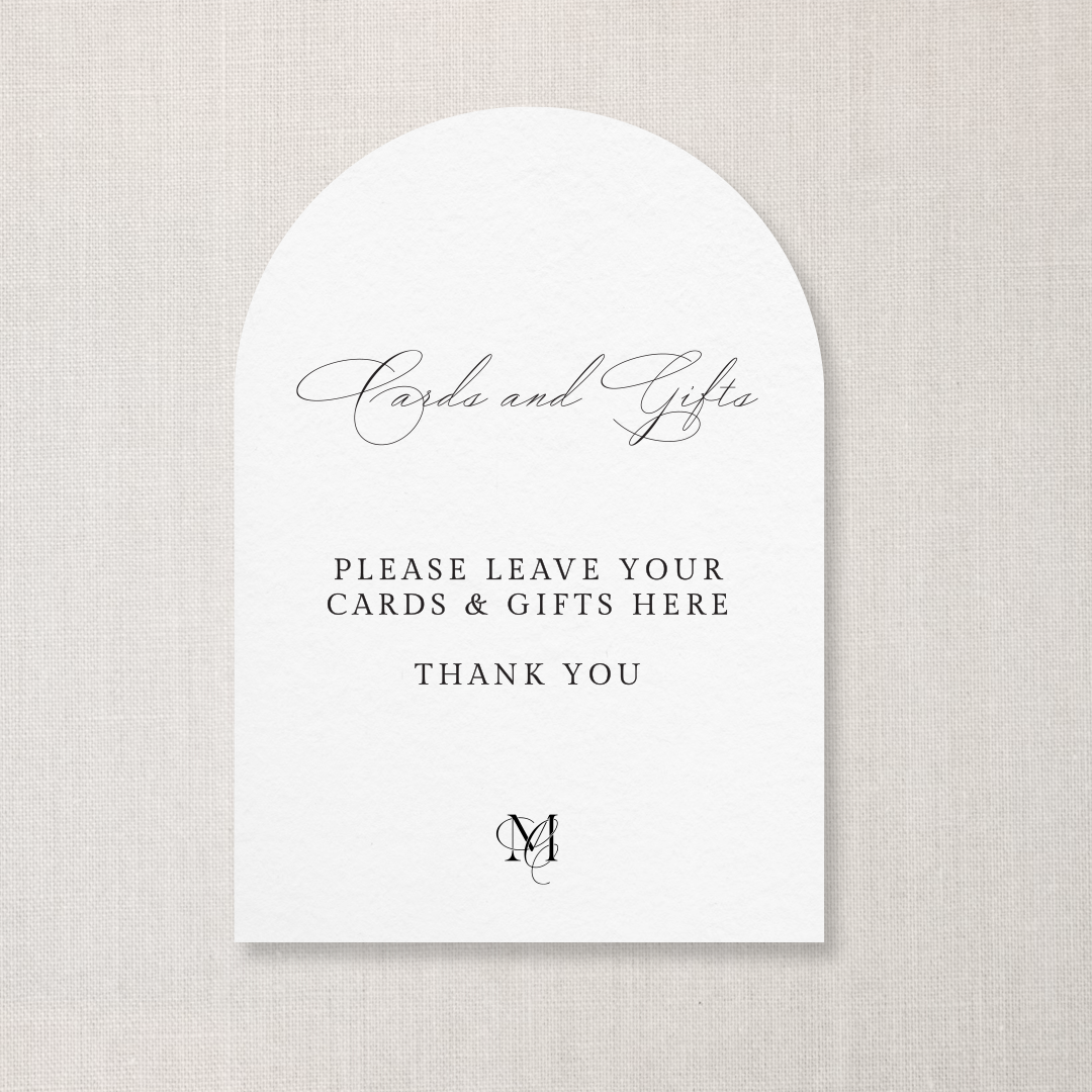 Card for collecting cards and gifts, with elegant script and monogram design.