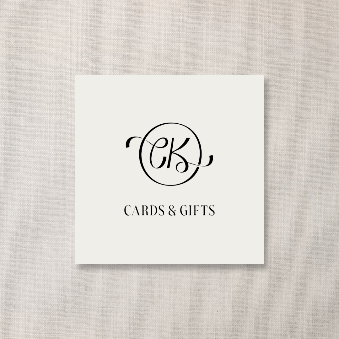 Logo for CK Cards & Gifts with black cursive and serif text on white background.