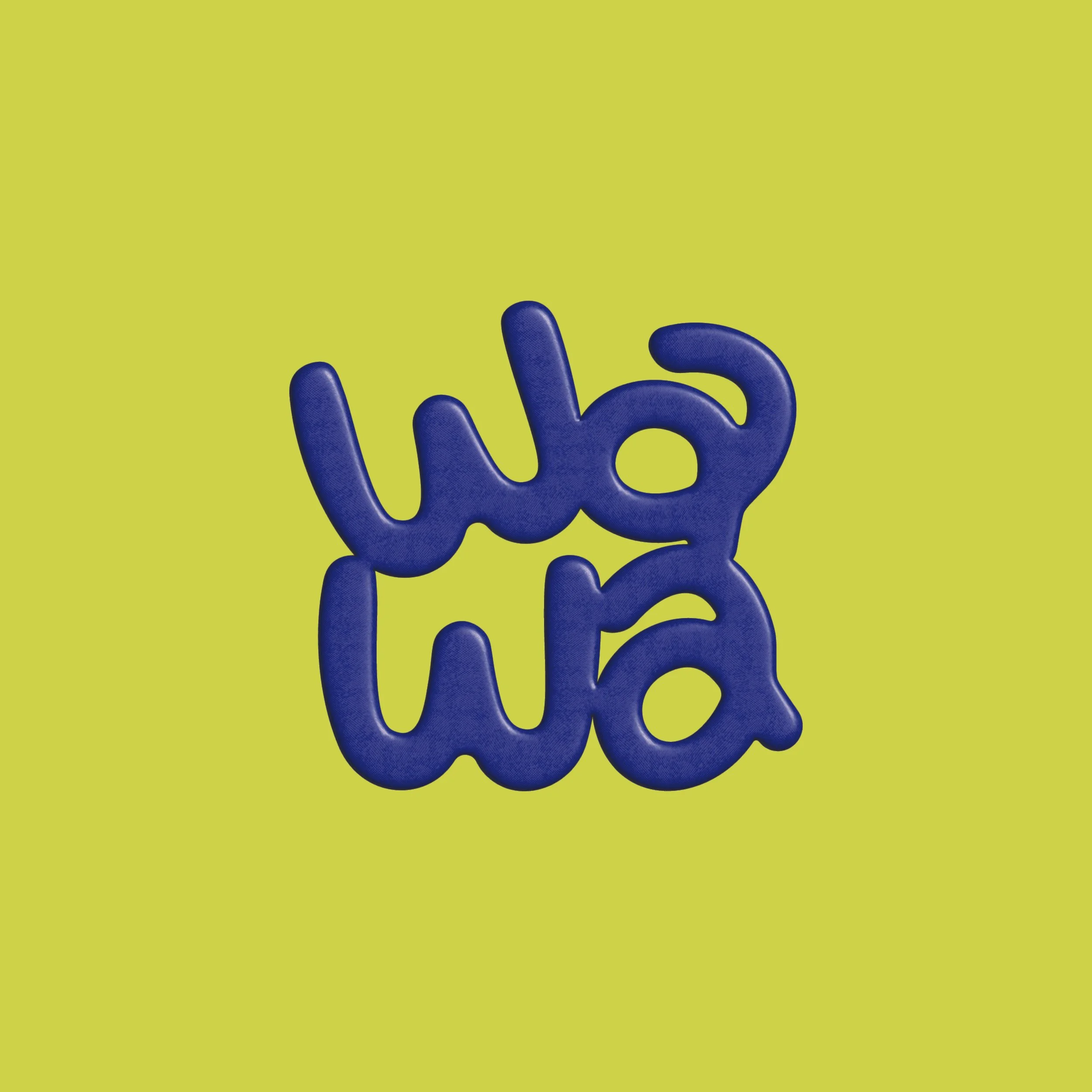 A blue rubber hand with fingers positioned in a relaxed gesture on a bright yellow background.