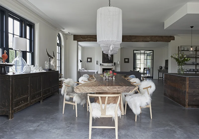 Dining room with tree trunk table.jpg