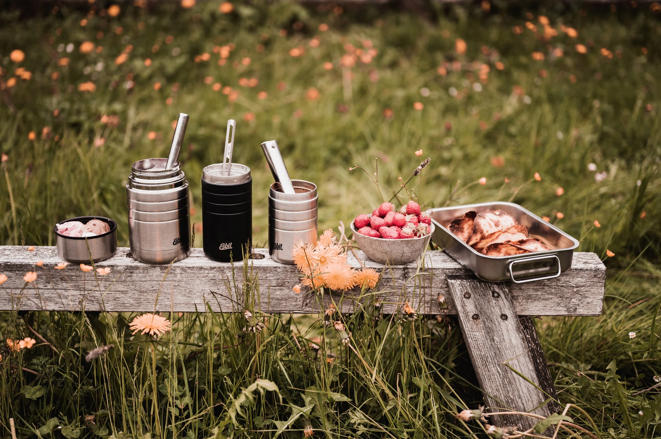 Picknick Erfrischung aus dem Thermobehälter