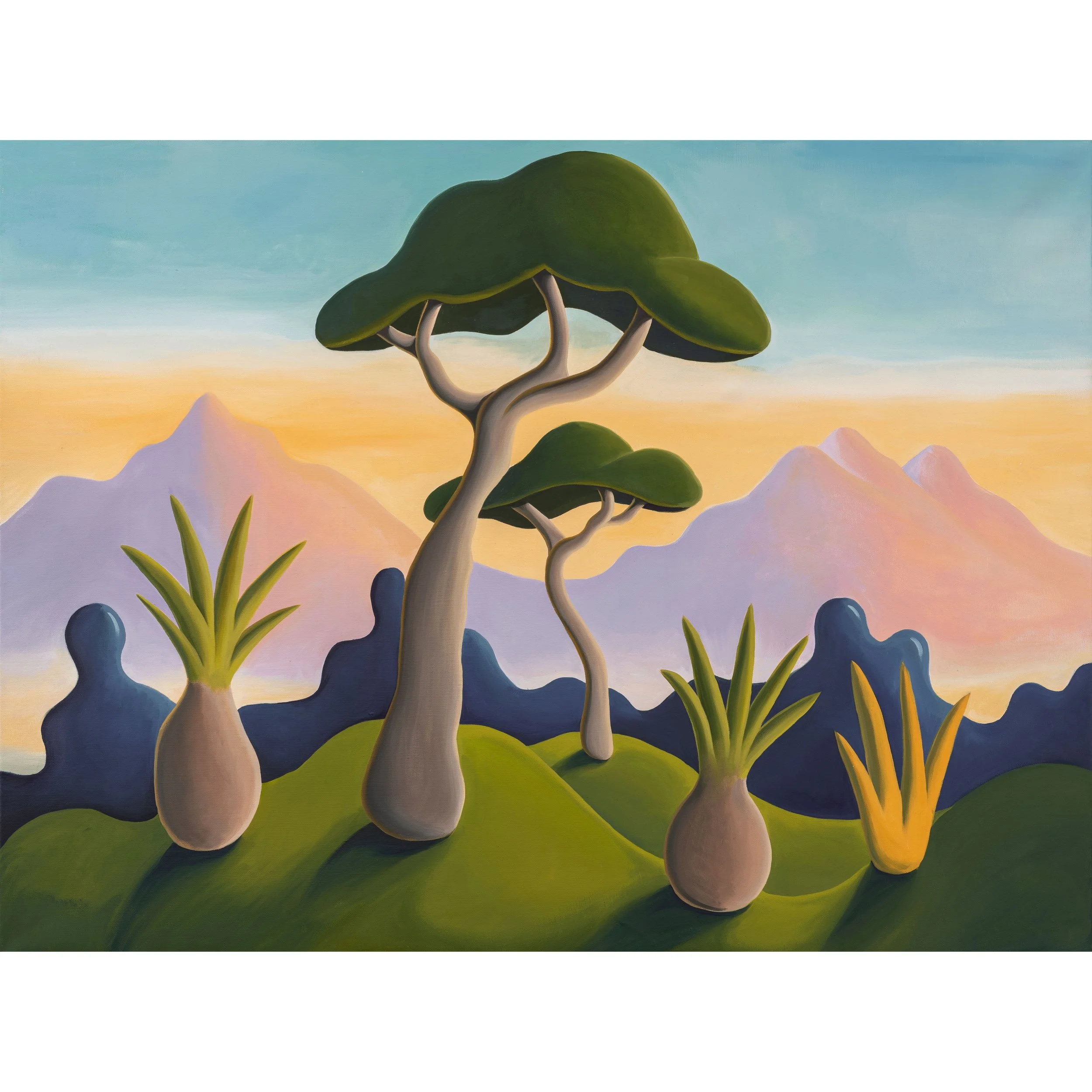 Trees and Mountains at Sunset