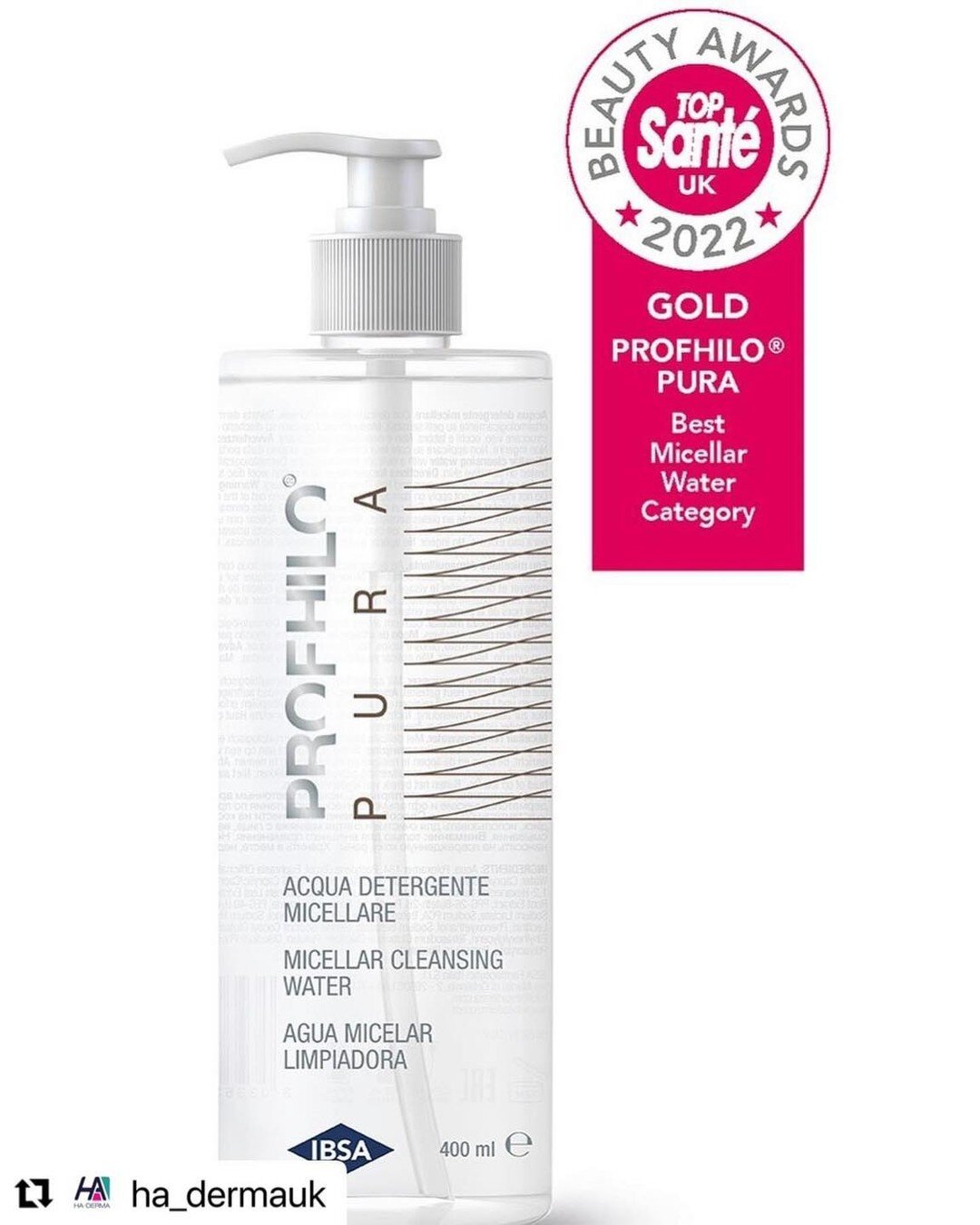 🥇Profhilo Pura Micellar Cleansing Water. Featured in Top Sante beauty awards 2022 and available to purchase in clinic now! Gold award for best micellar cleansing water. Huge 400ml size. RRP &pound;28.50. Special offer price &pound;22.50.🥇 #profhilo