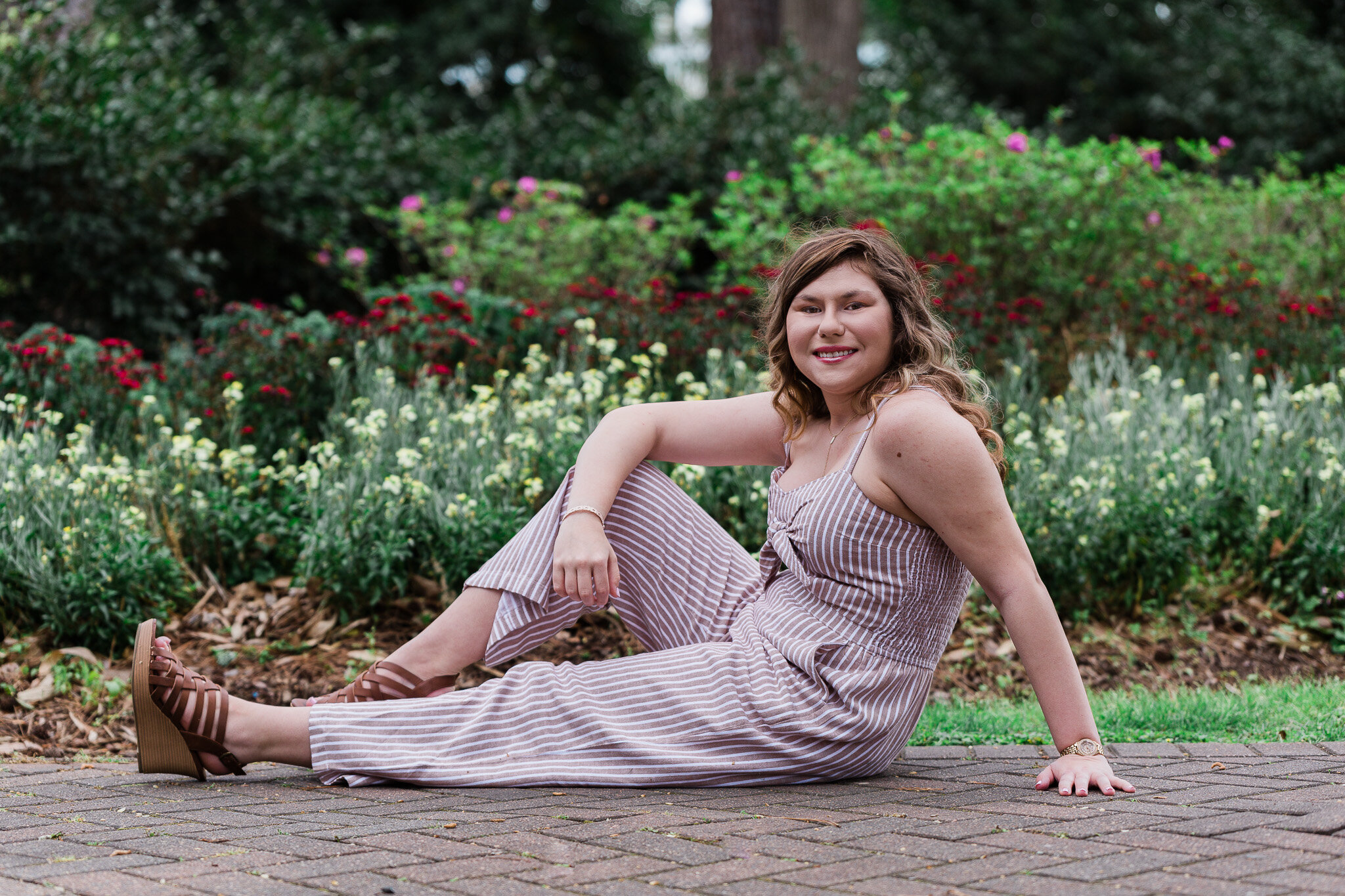 senior sitting full body garden