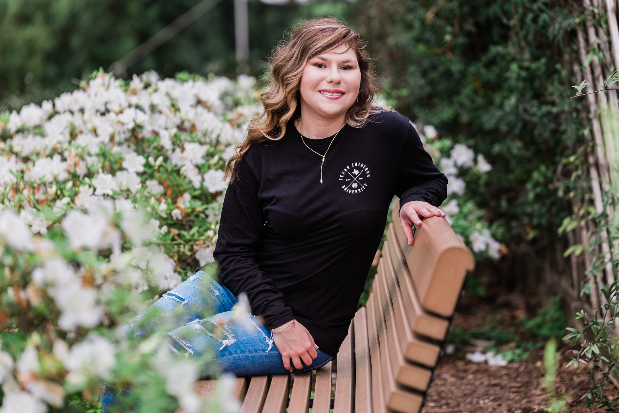 senior flower shot on bench