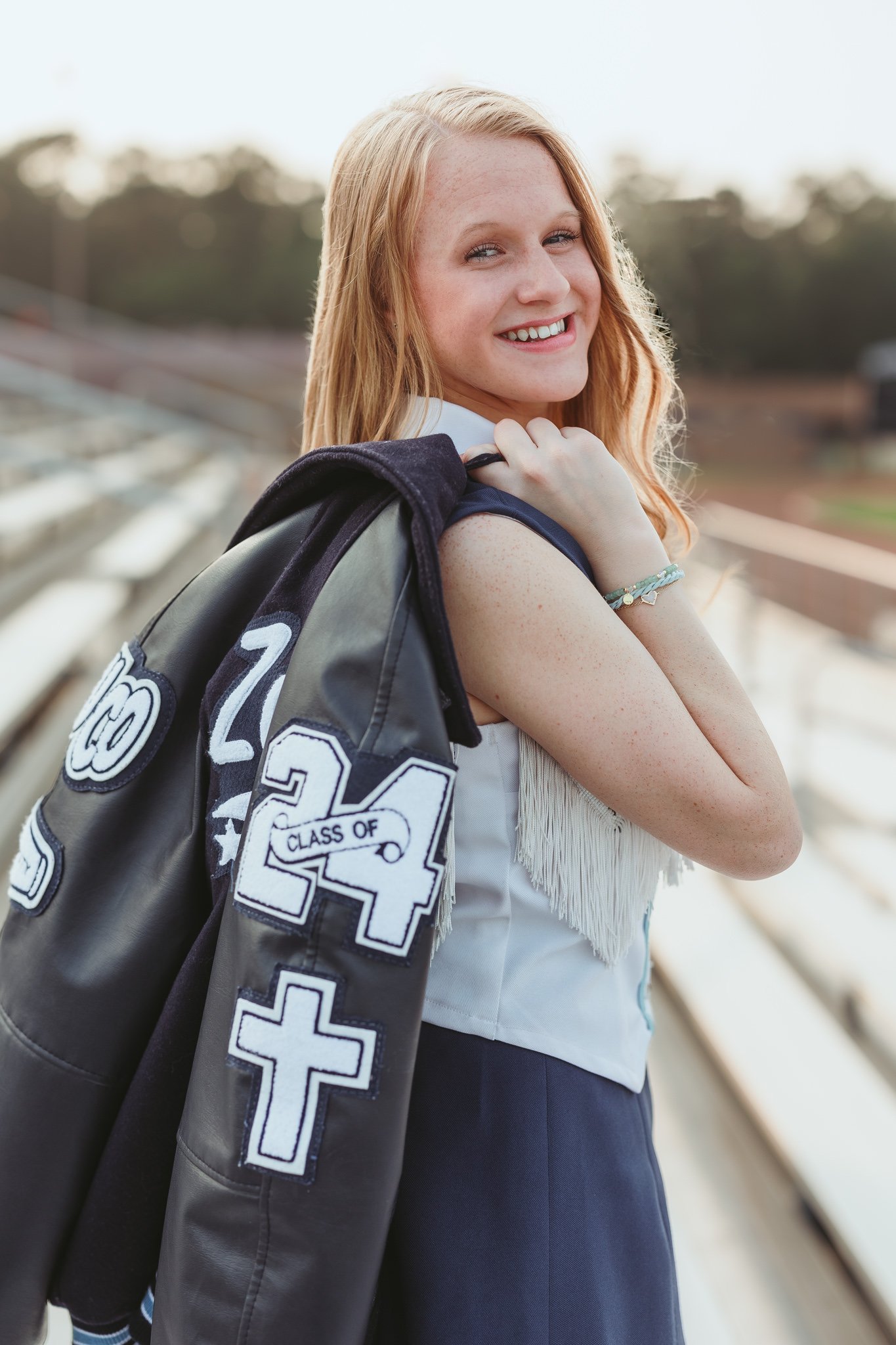 senior girl cheer stands letterman