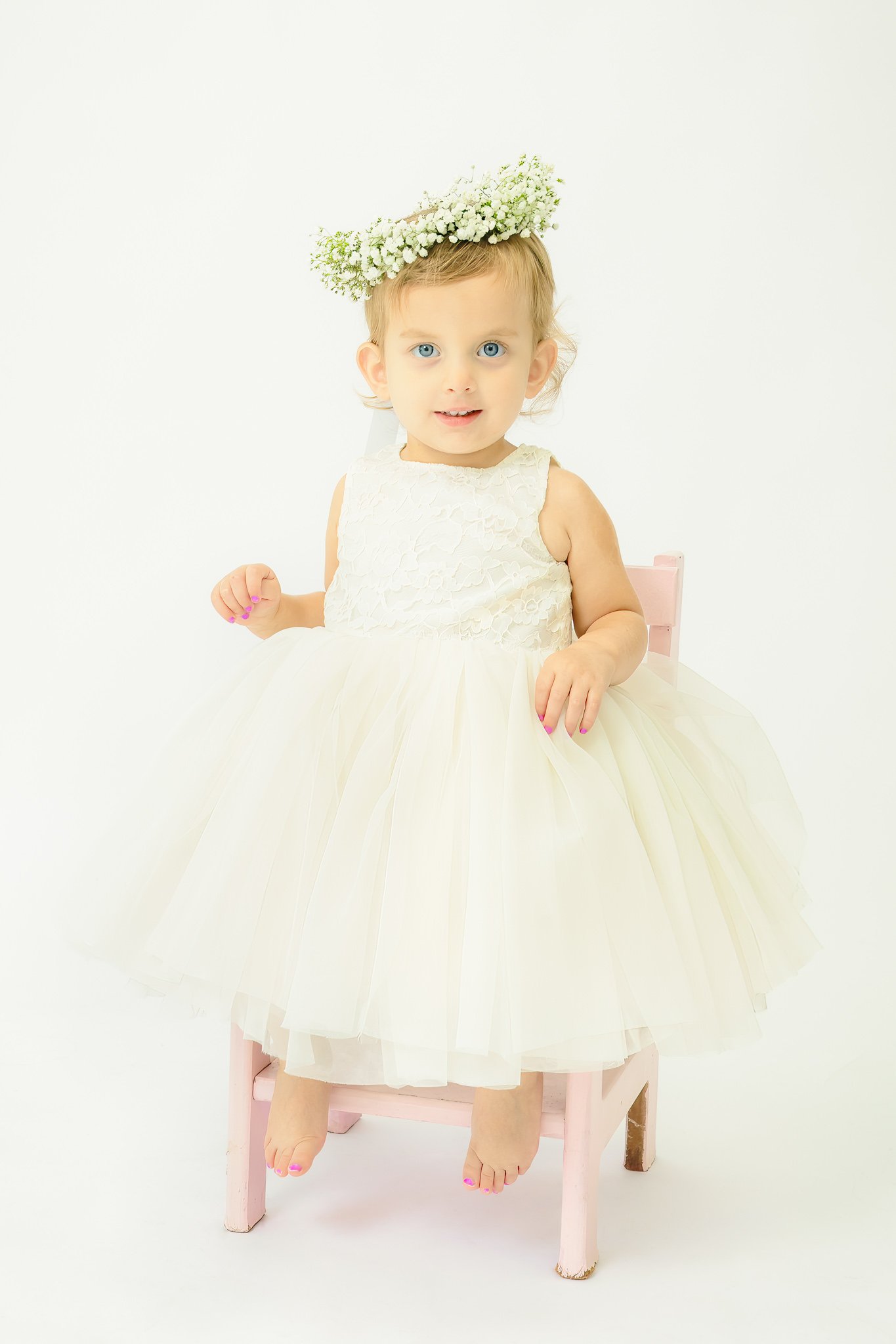 small child studio white dress