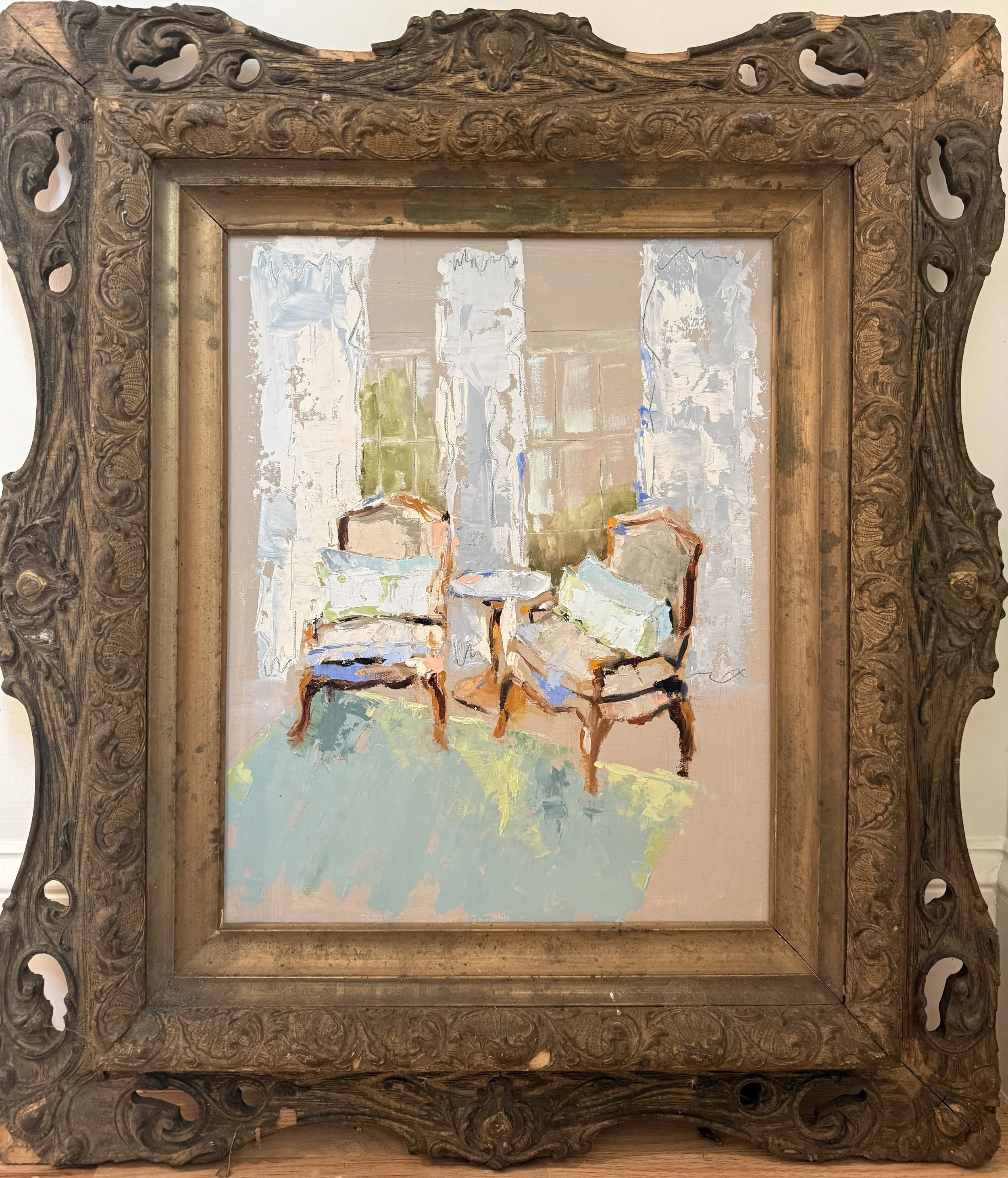  Mixed Media on Linen, Antiqued Framed / 20 × 16 in. /   $2100 in the Shop  .  This artwork along with other pieces will be available at the Cashiers Designer Showhouse   Shops at Village Green   8/22 - 8/30.  