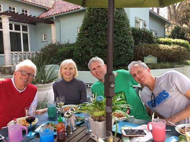 Christmas Dinner outside on the patio. Plant-based Cincinnati Chili, Salad and Raspberry Bars. Delish!