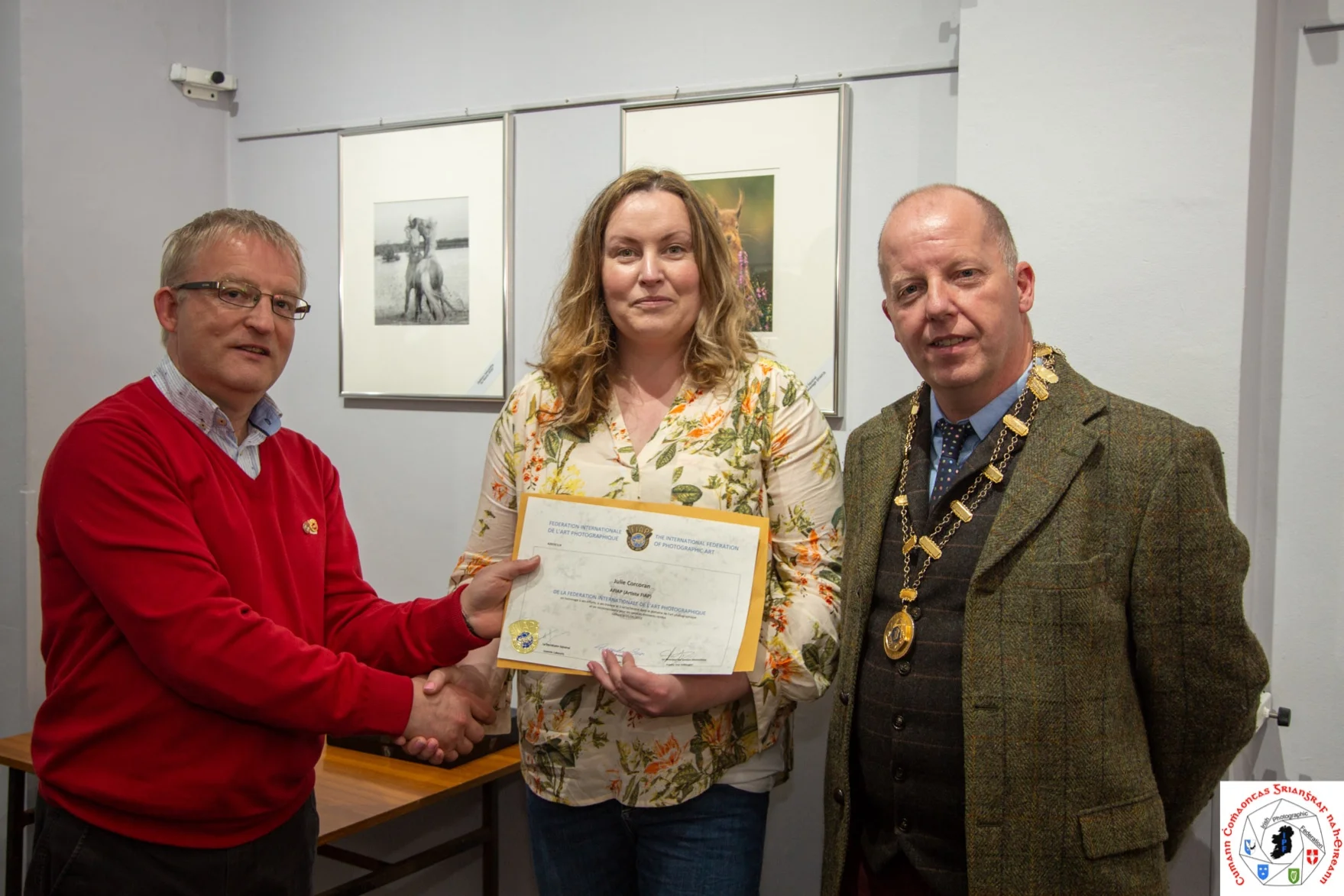 Me receiving my Artiste FIAP Award from FIAP Liaison officer, Paul Stanley FIPF, EFIAP/g and Irish Photographic Federation President, Dominic Reddin FIPF. Photo Credit: IPF Vice-President, Liam Beattie.