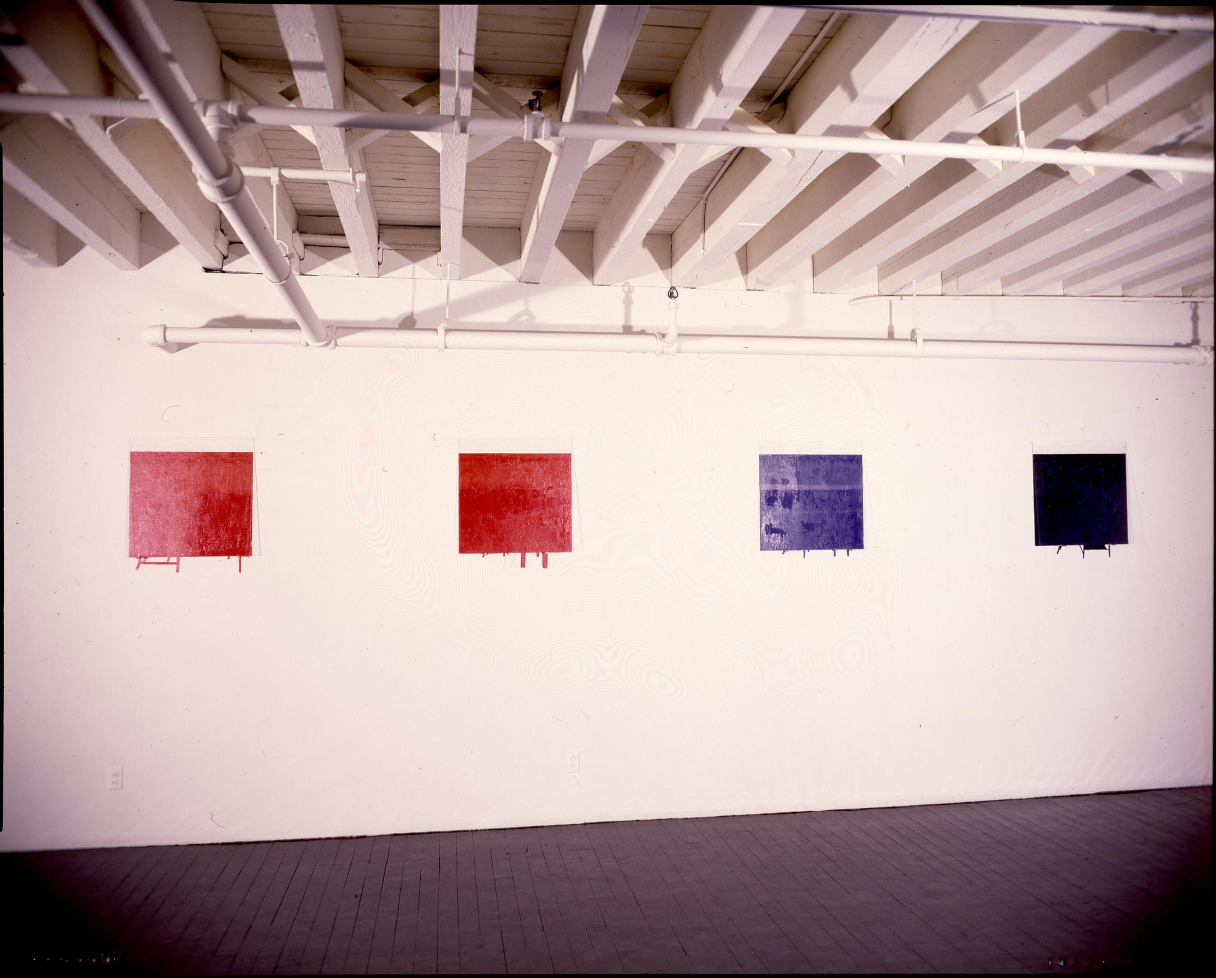 John Weber Gallery installation, 1978, glass overlays pictured