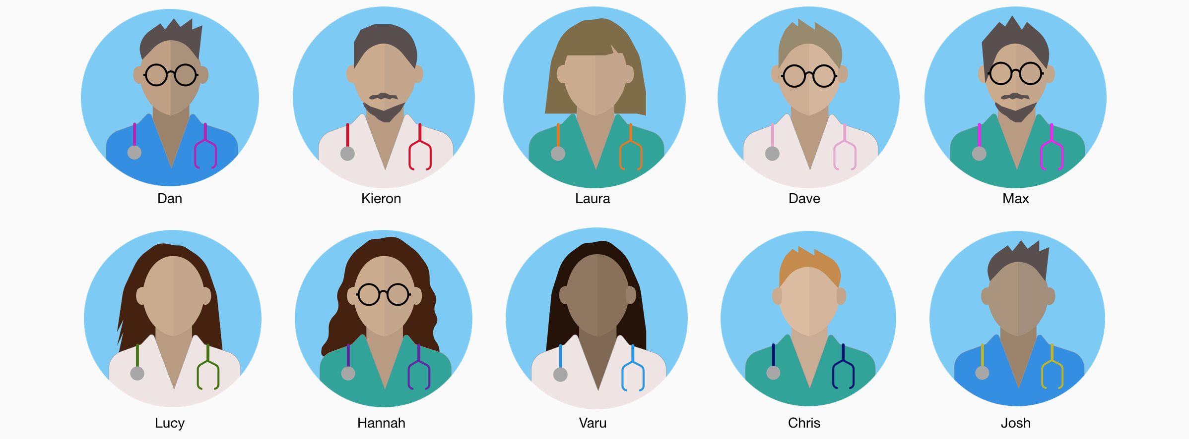 Illustration of the ten junior doctors that participated in user interviews and usability testing
