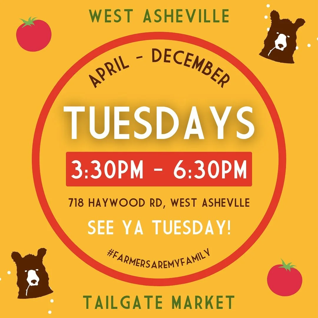 Hey big news, we&rsquo;re adding another market this season! In addition to our regular RAD and Nortth Asheville tailgate markets, you can now find us Tuesdays from 3:30-6:30 @westashevilletailgate Kate and Jay will be at the first market tomorrow Ap