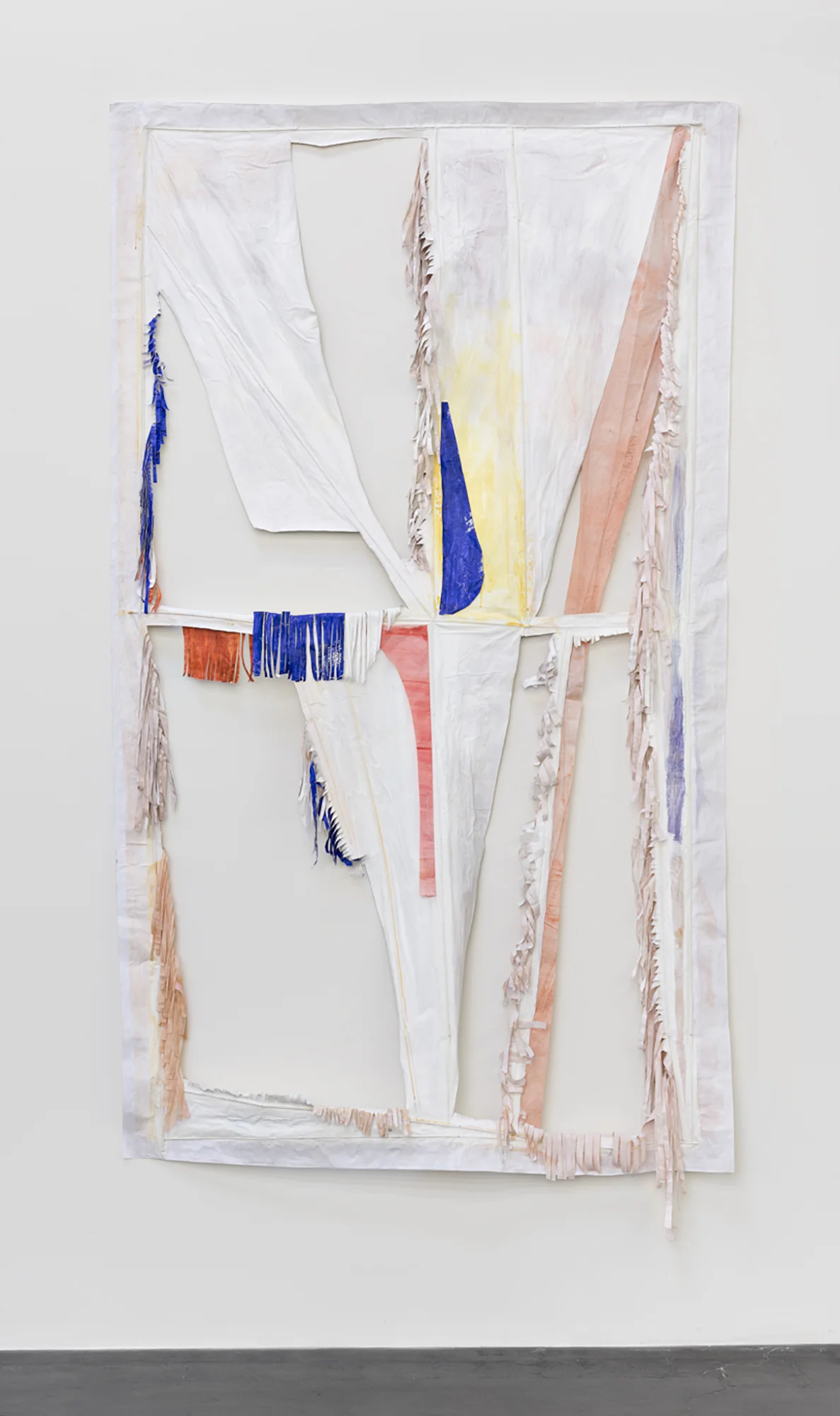 Disconsolate Flag, acrylic and wood on cotton vellum and muslin, 90 x 60 inches, 2016.