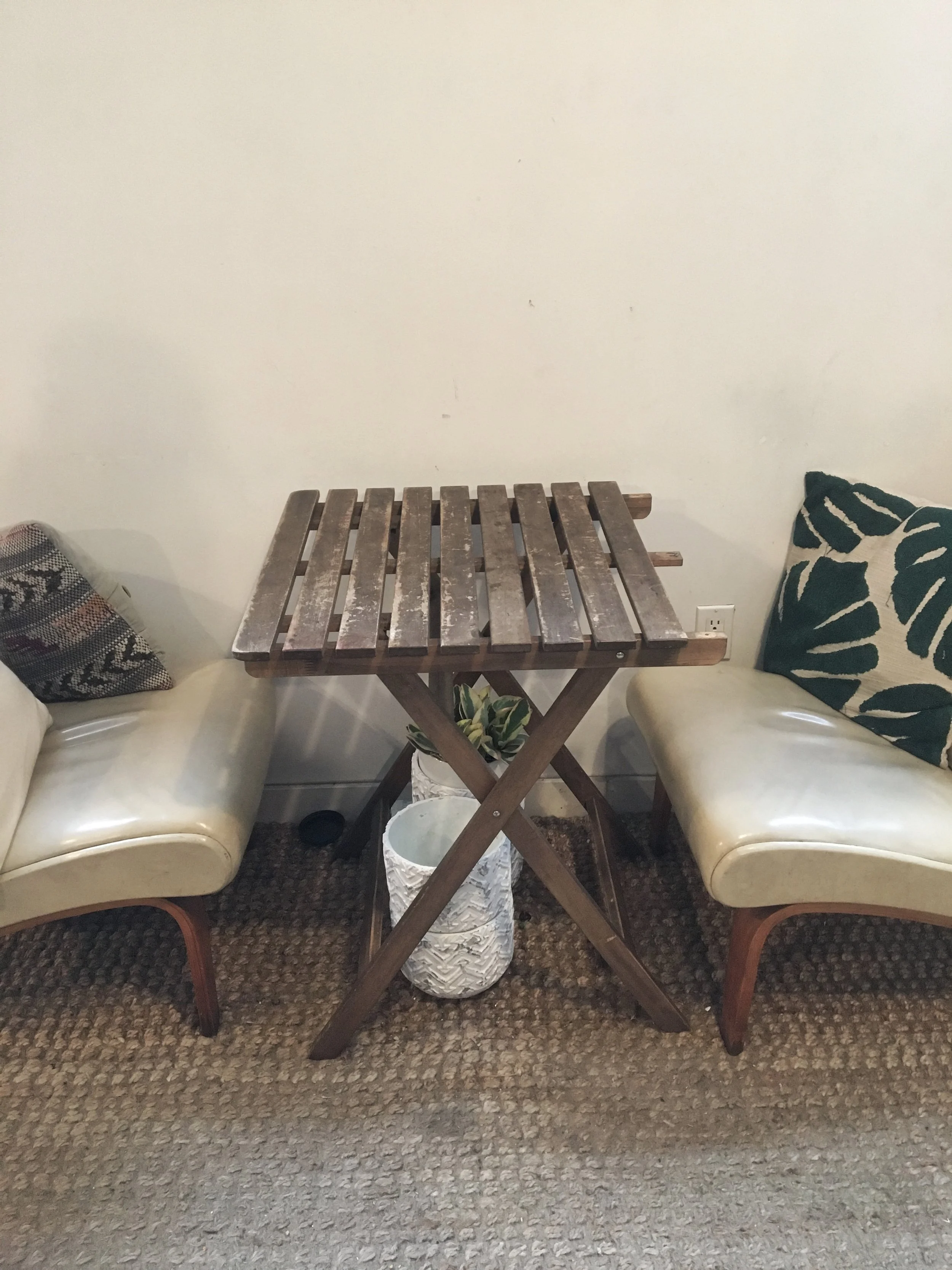 Extra seating in their botanical shop.