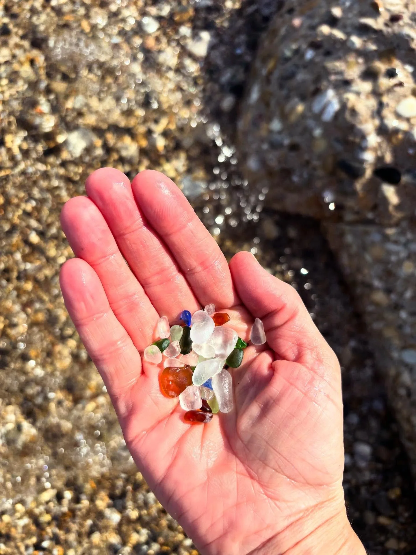 Halfway through our run, my friend and I always stop at Pebble Beach. After a swim in the lake, we search for sea glass. (Lake glass? Feels weird.) This has become one of my favorite rituals. It&rsquo;s so calming. I feel like a little kid getting lo