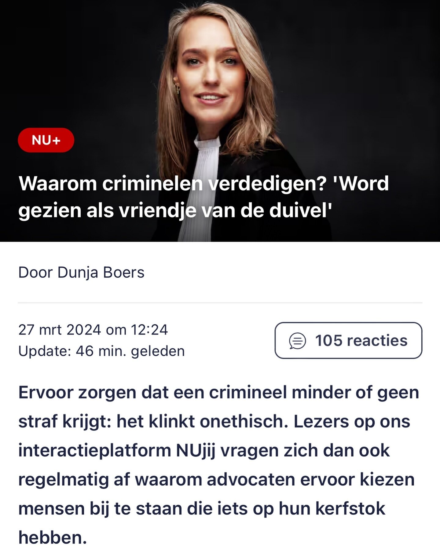Vandaag op Nu.nl. Antwoord op de vraag der vragen 🥰

https://www.nu.nl/gebaseerd-op-jullie-vragen/6306675/waarom-criminelen-verdedigen-word-gezien-als-vriendje-van-de-duivel.html 

#interview #strafrecht #advocaat #faq #vraagdervragen #vriendjevande